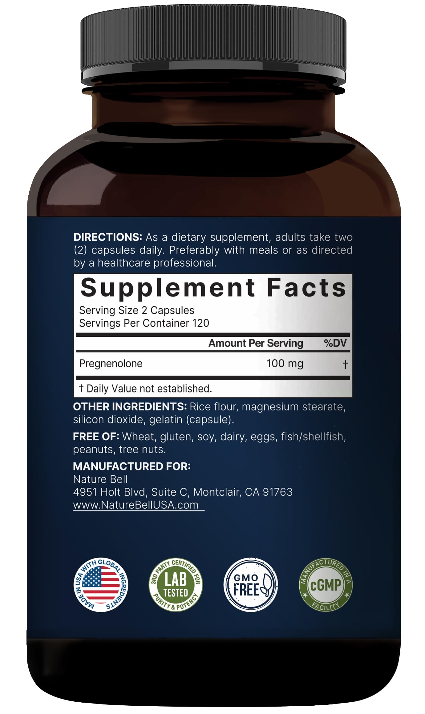 Usage quotidien NatureBell Prégnolone – soutien potentiel à l'énergie et à la concentration.