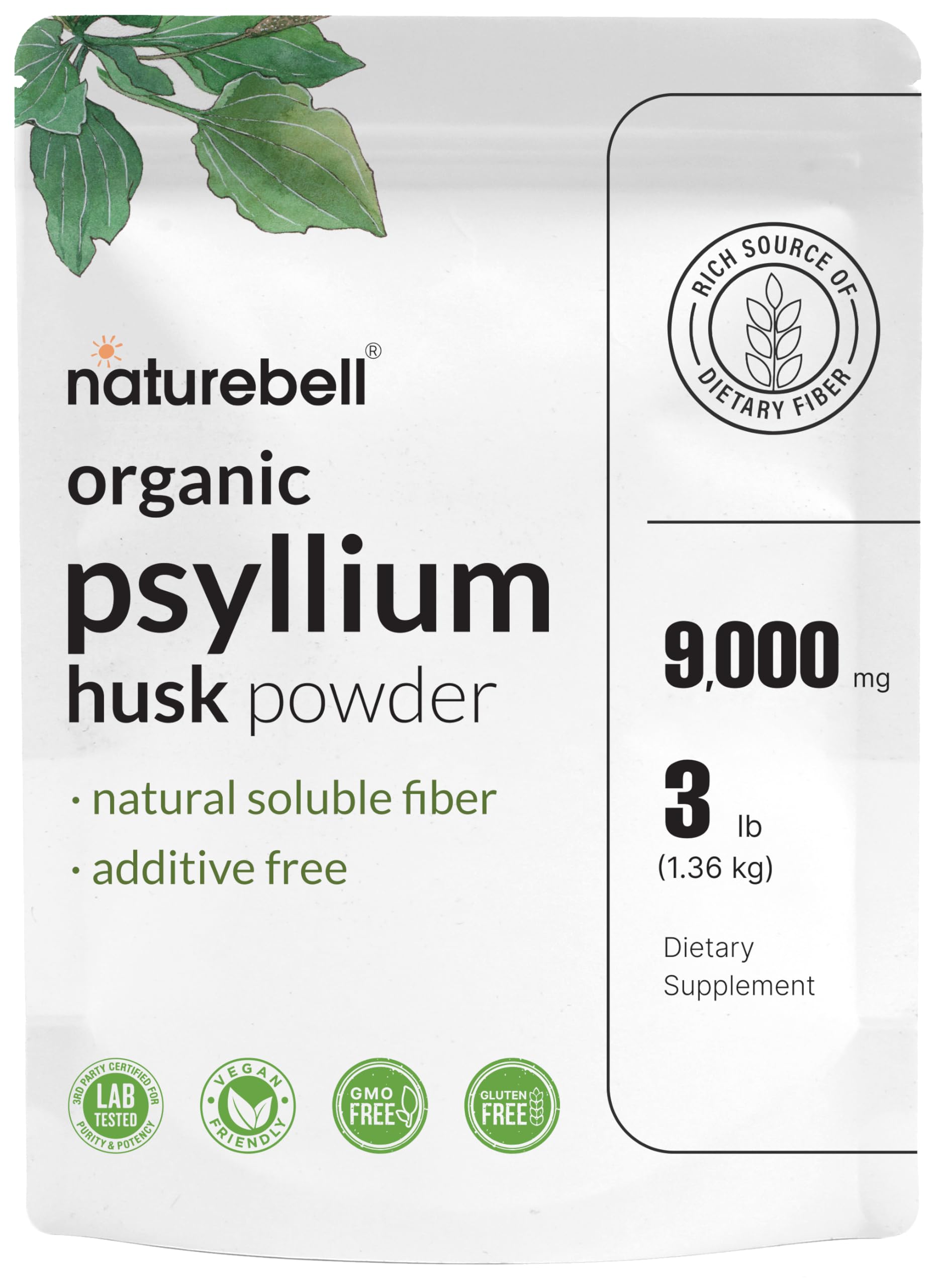 NatureBell Psyllium en poudre: texture légère et apport fibre naturelle.