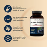 NatureBell Pterostilbene: etiquette lisible avec dosage et origine naturelle.