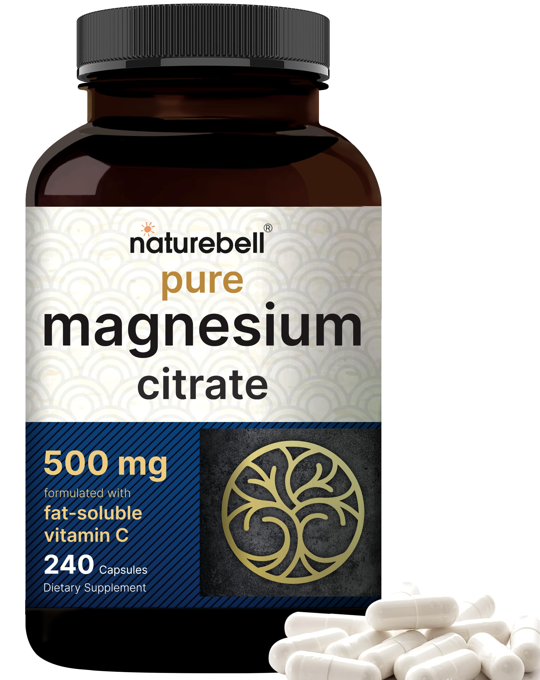 NatureBell Magnésium Citrate 500 mg en bouteille, pratique pour une routine quotidienne.