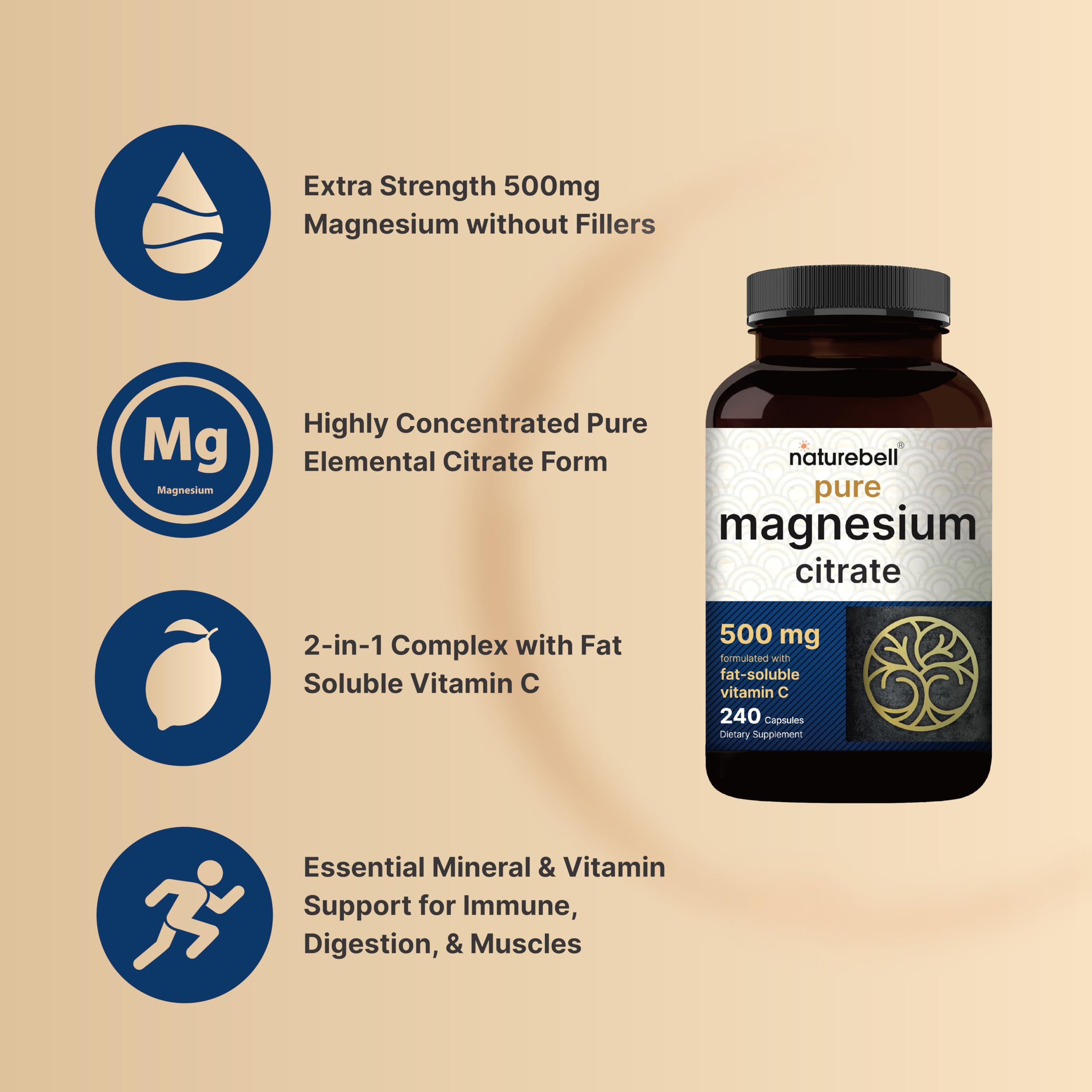 Étiquette NatureBell Magnésium Citrate sans gluten pour les régimes spécifiques.