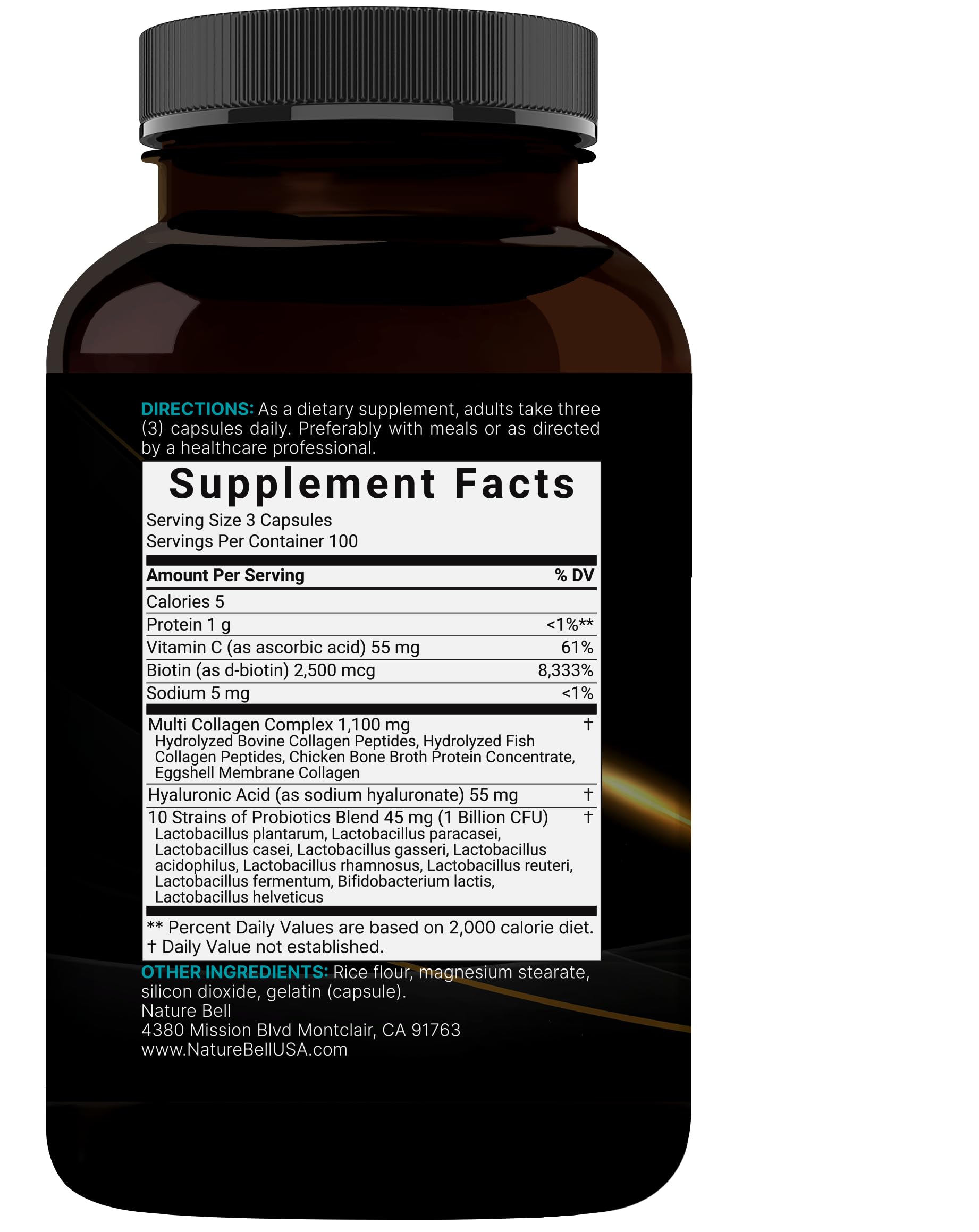 Étiquette NatureBell sans OGM, sans gluten, sans produits laitiers ni soja.