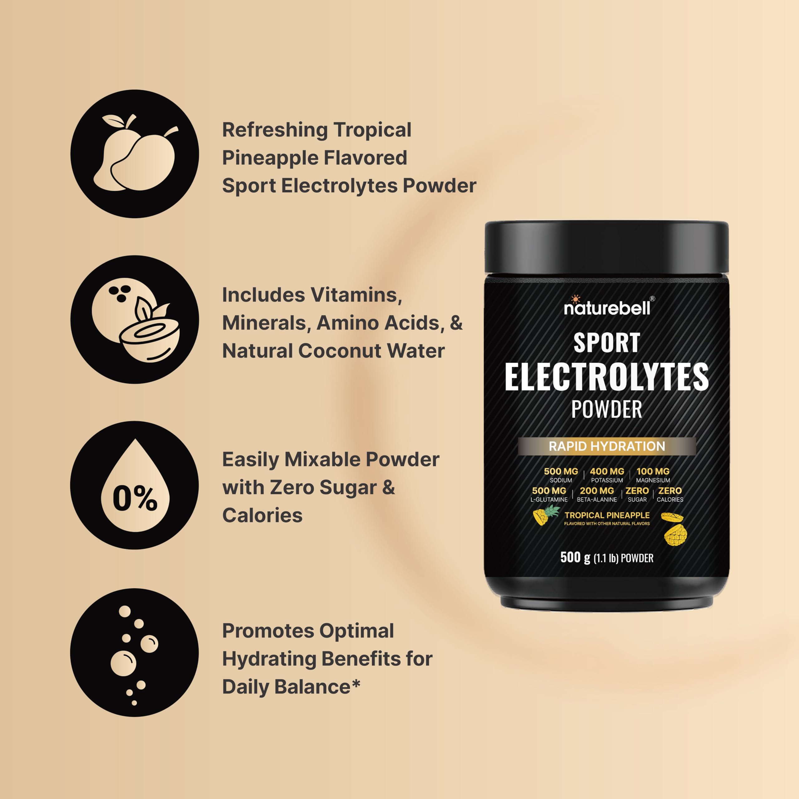NatureBell Sport Electrolytes bocal poudre ouverte avec dosage pratique