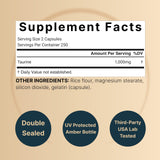 NatureBell Taurine 1000mg étiquette sans OGM, composition claire.