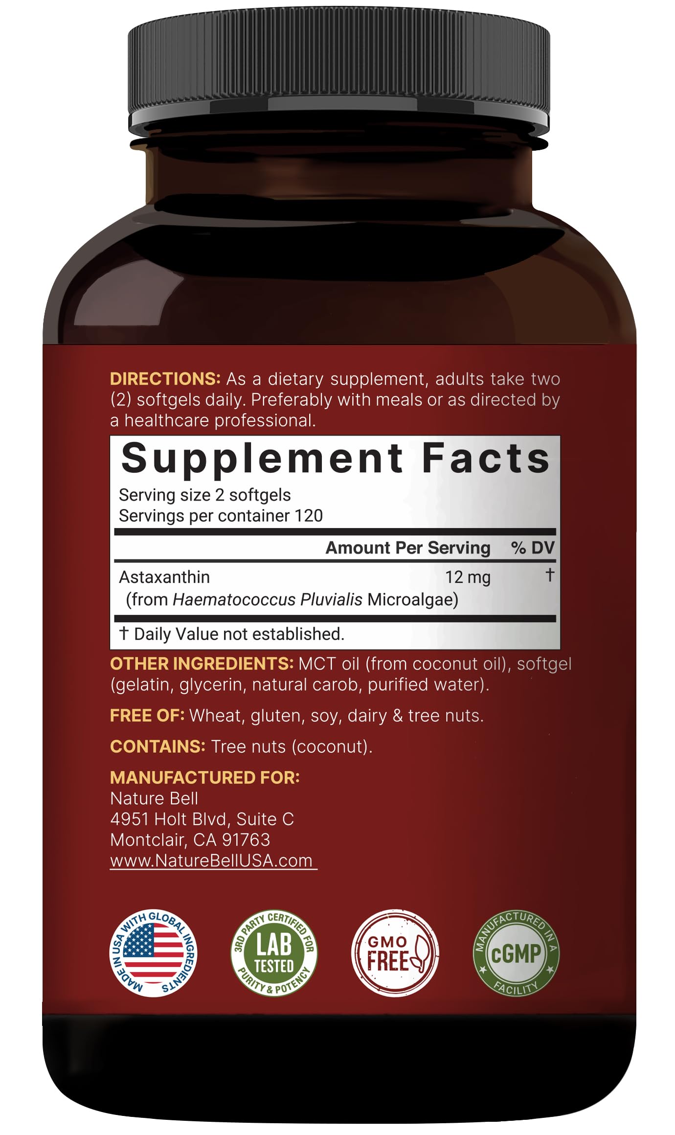 Testé en laboratoire pour sécurité et pureté – NatureBell Astaxanthine.