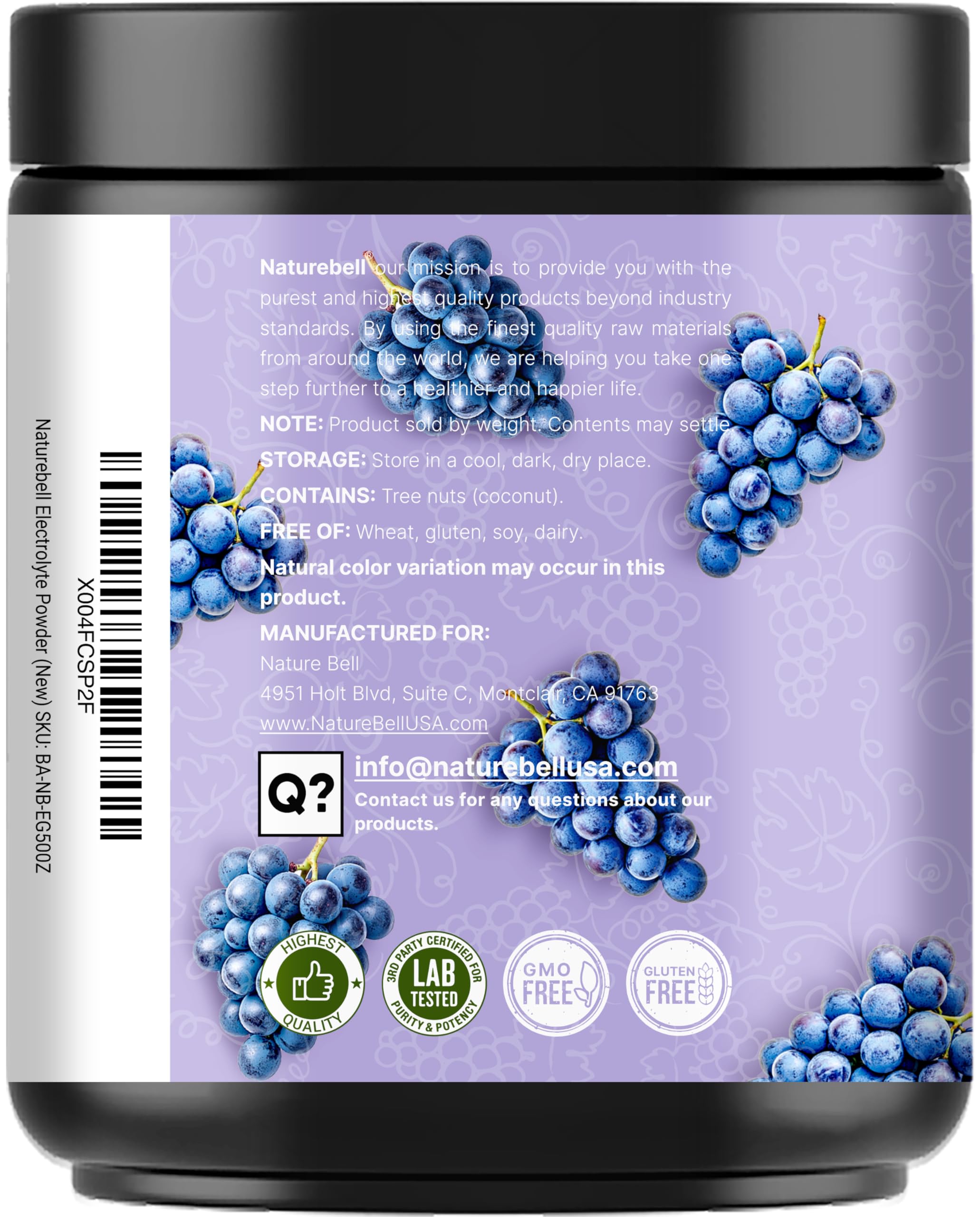 NatureBell Électrolytes, tests en laboratoire tiers pour sécurité.