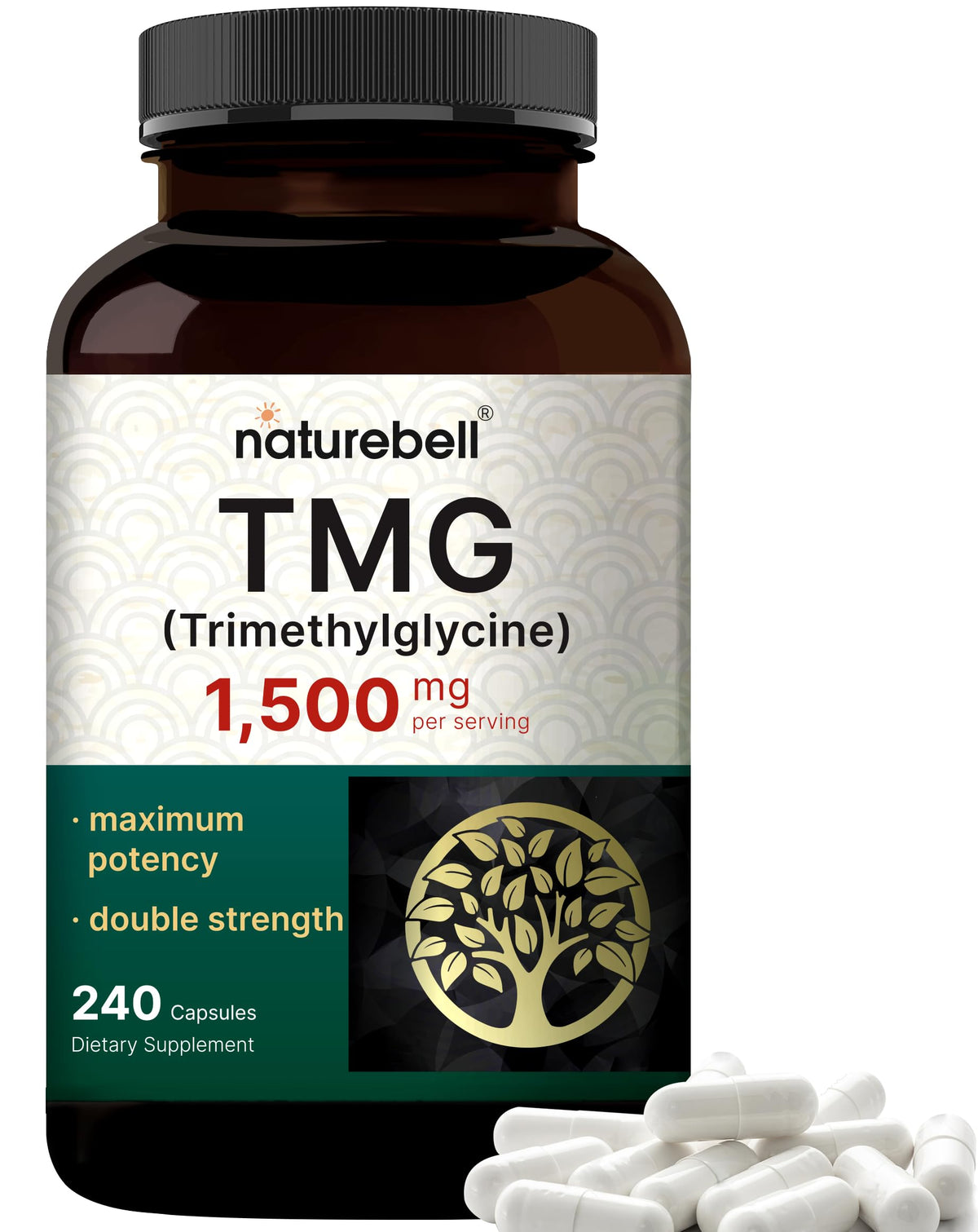 NatureBell TMG – bouteille 1500 mg, soutien potentiel à l'équilibre homocystéine et énergie.