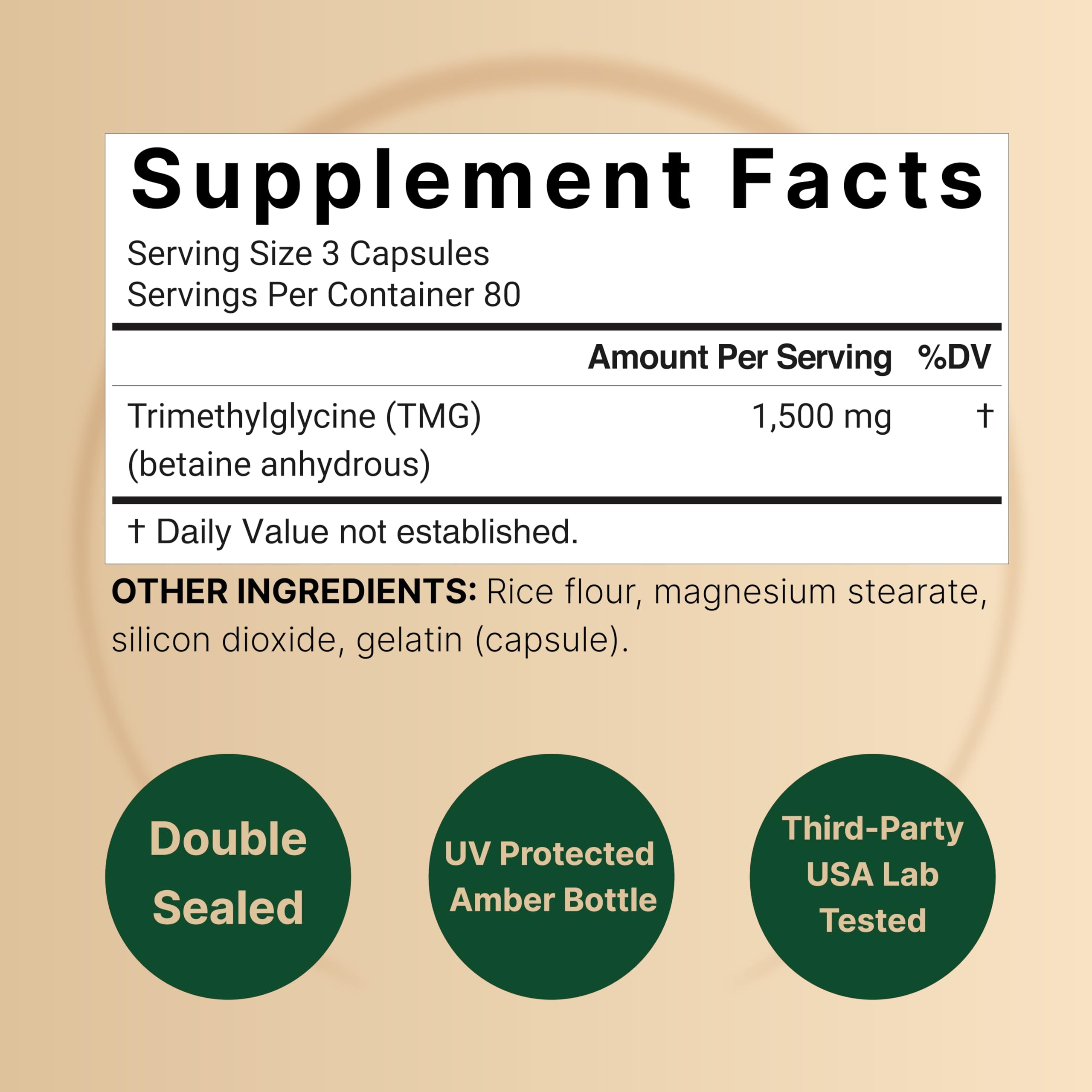 NatureBell TMG – capsules 1500 mg, forme stable et biodisponible pour énergie naturelle.