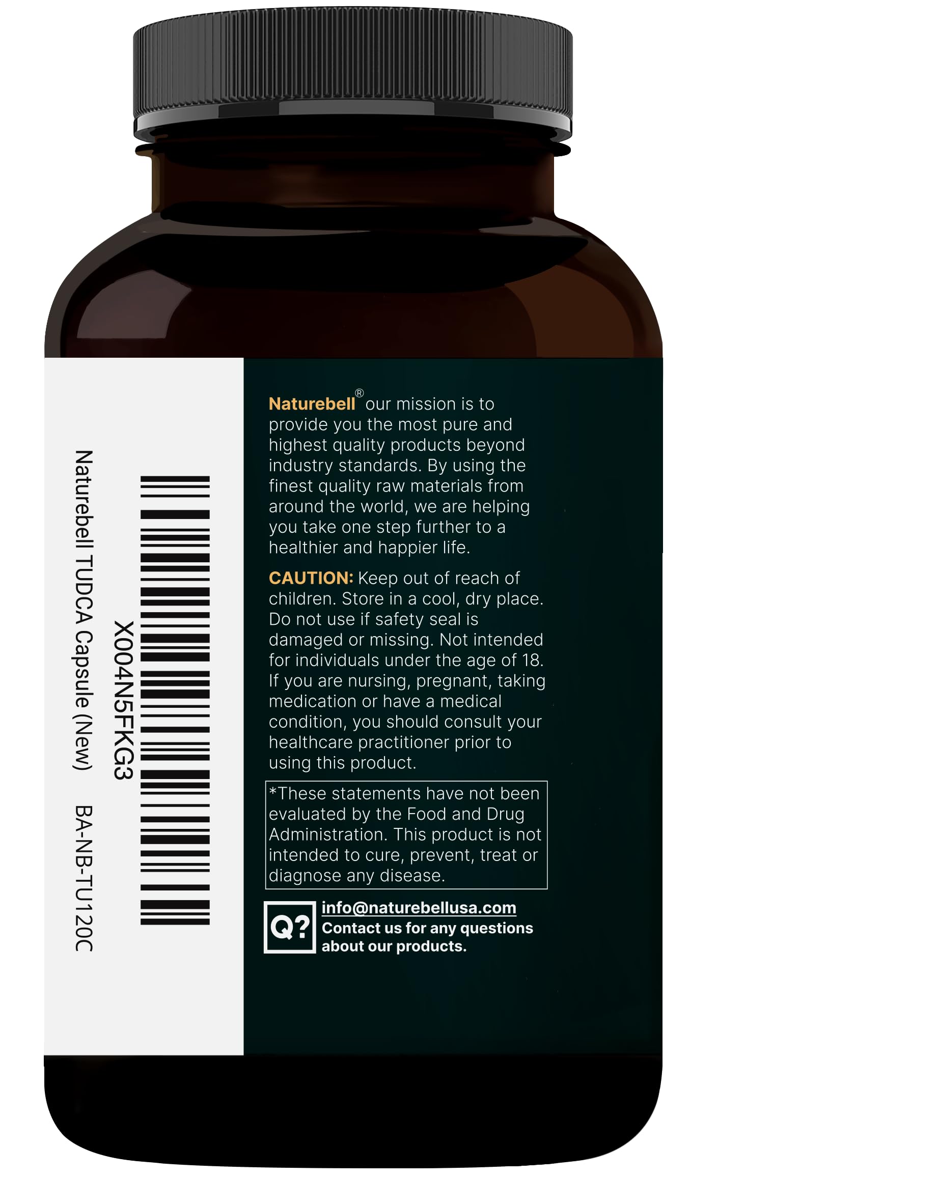 NatureBell TUDCA: certifications laboratoire visibles sur l'étiquette.