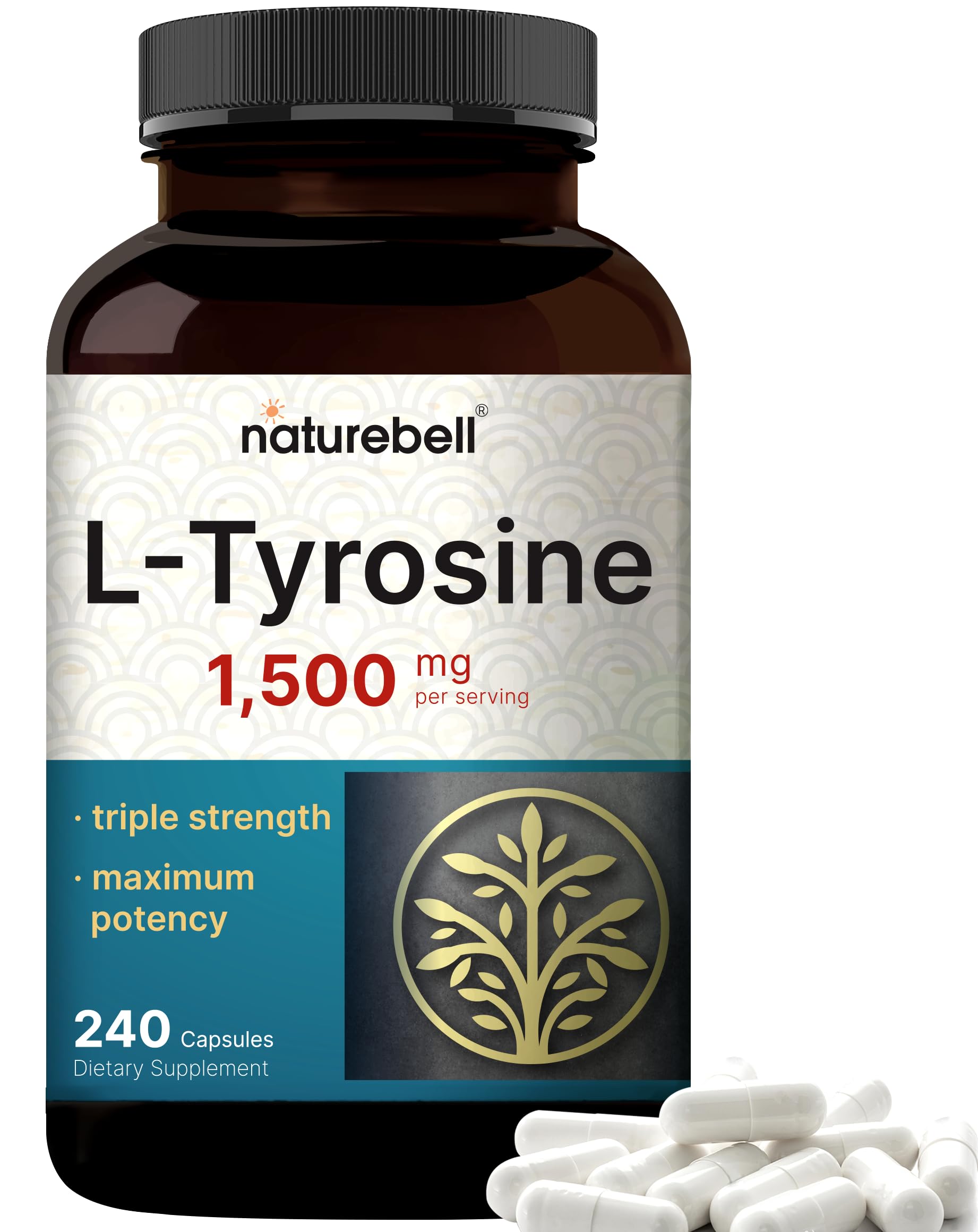 NatureBell Tyrosine 1500mg – capsules en bouteille pour un soutien quotidien potentiel.
