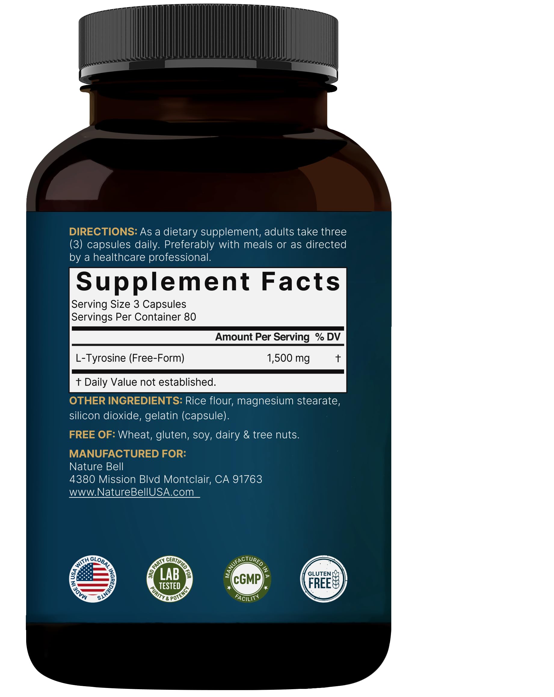 NatureBell Tyrosine – analyses en laboratoire pour securite et puissance.