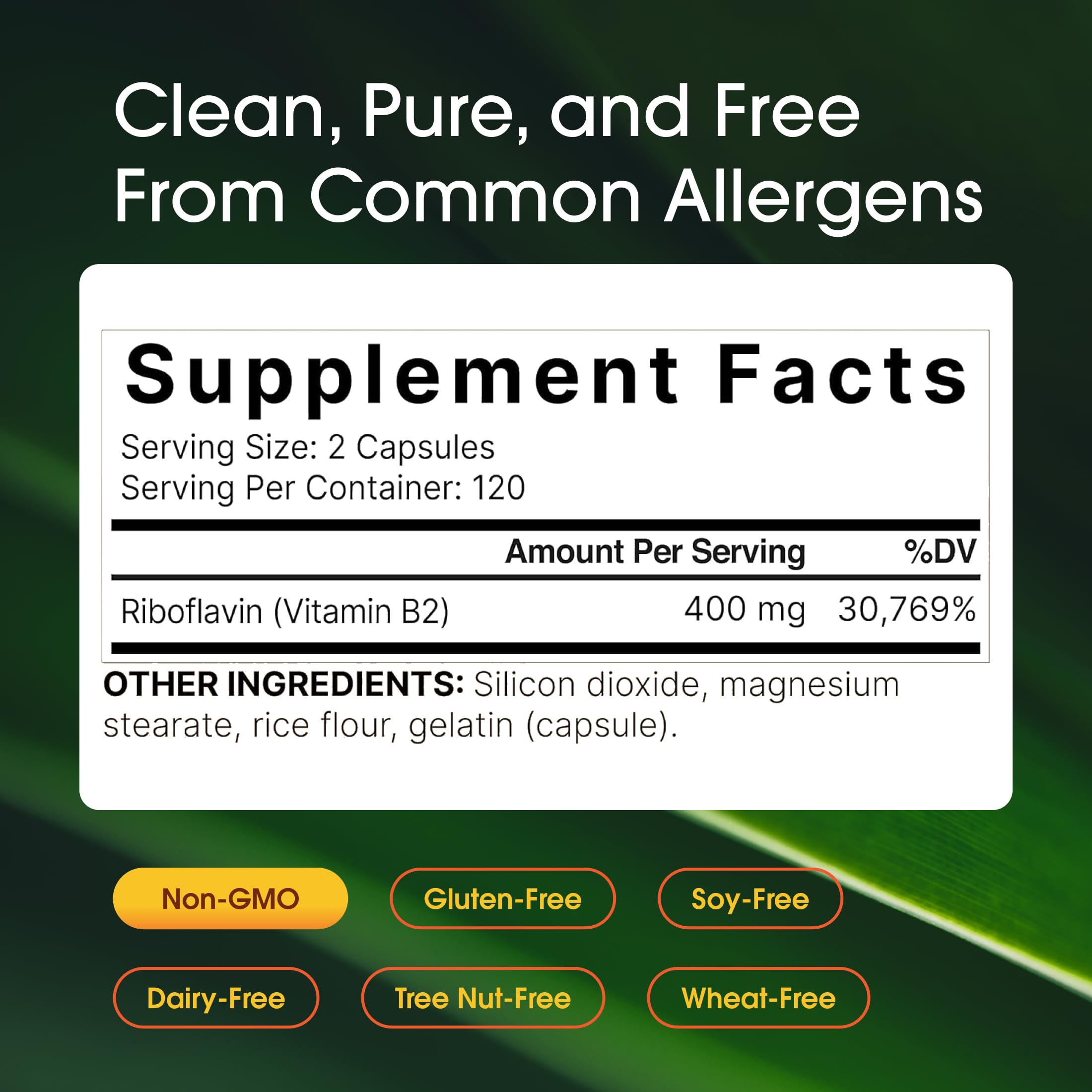 NatureBell Vitamine B2, étiquette claire montrant les informations produit et bénéfices potentiels.