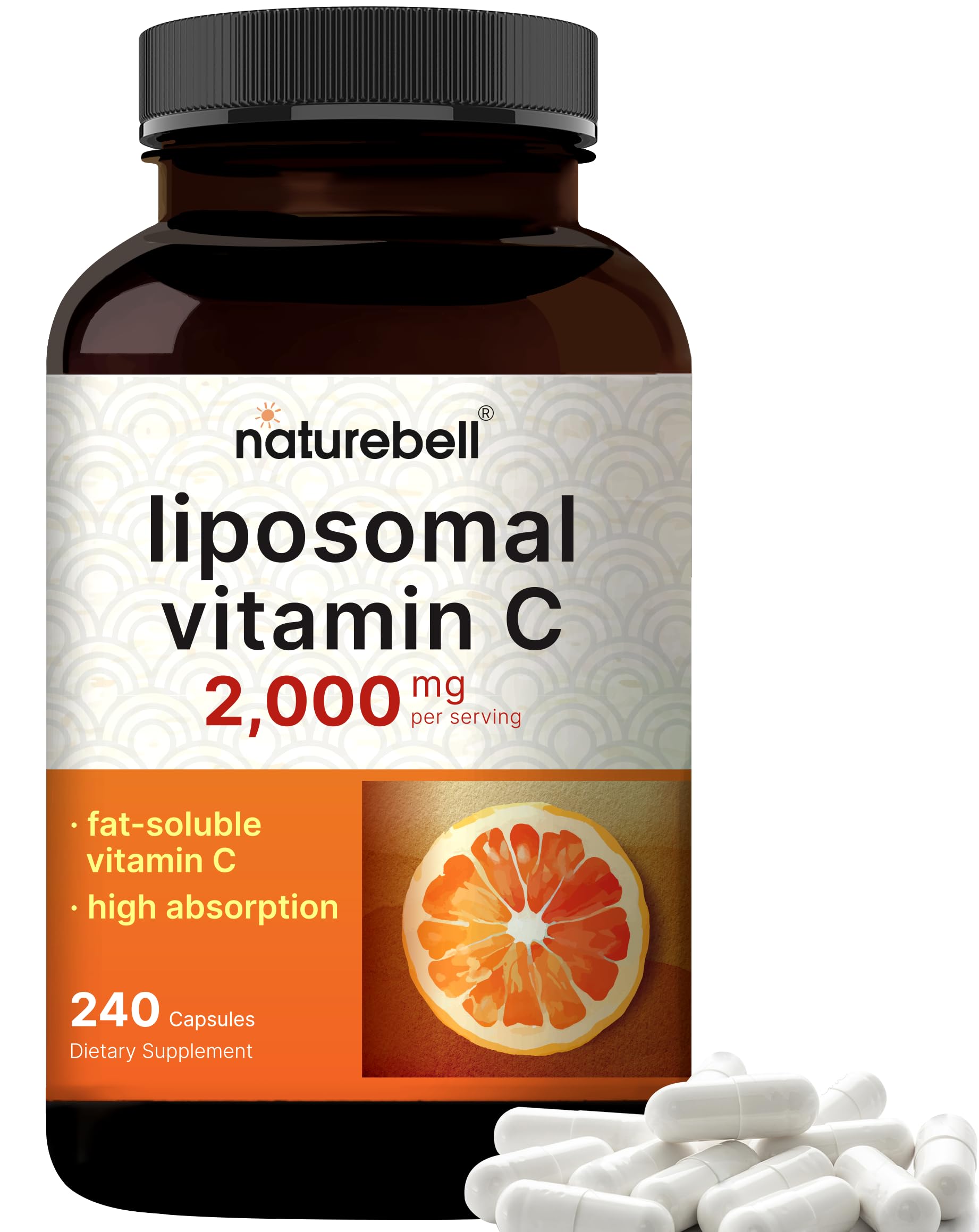NatureBell Vitamine C liposomale: bouteille de 240 capsules, absorption supérieure pour l'énergie.