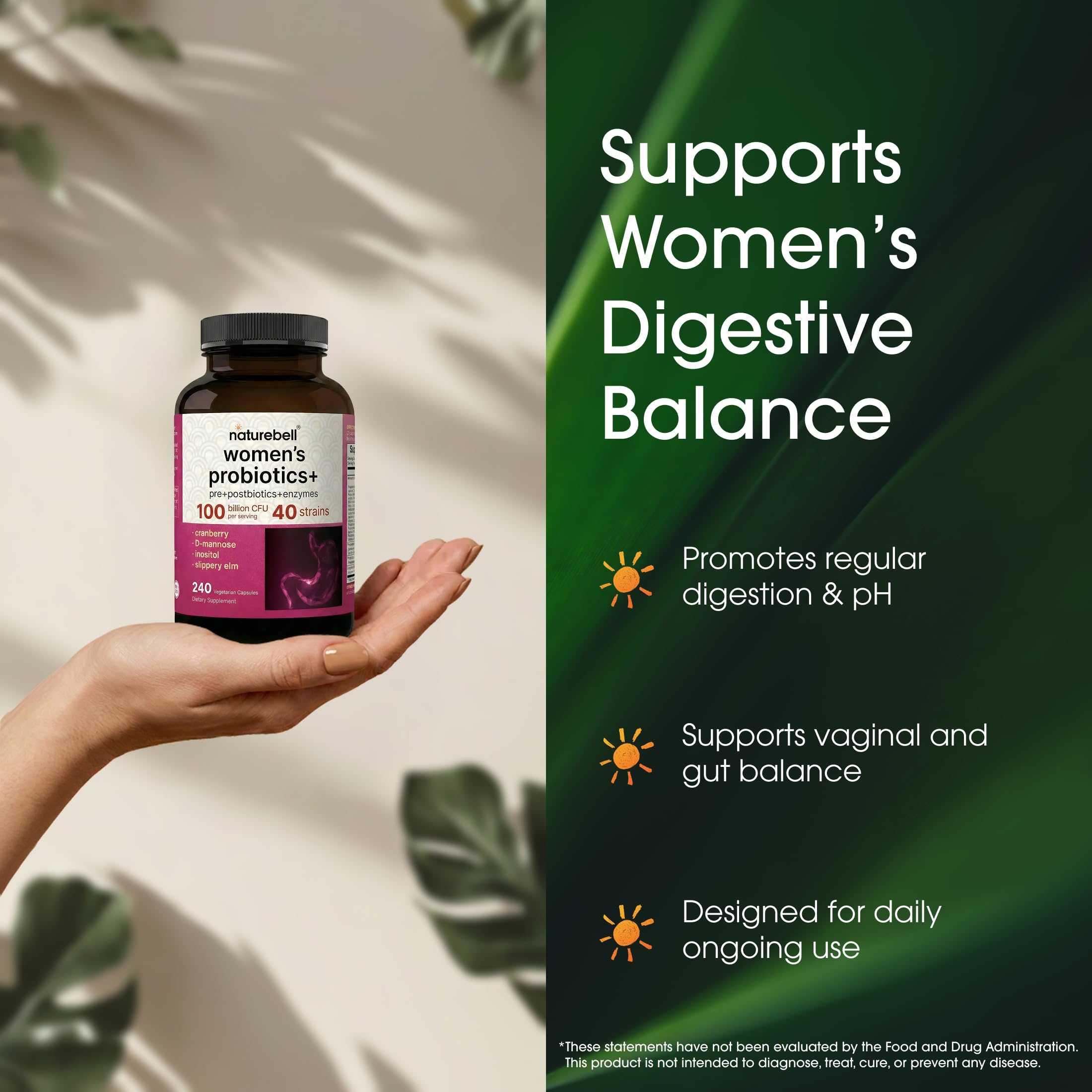 Fiche ingrédients NatureBell Probiotics+ mettant en avant prébiotiques et postbiotiques.