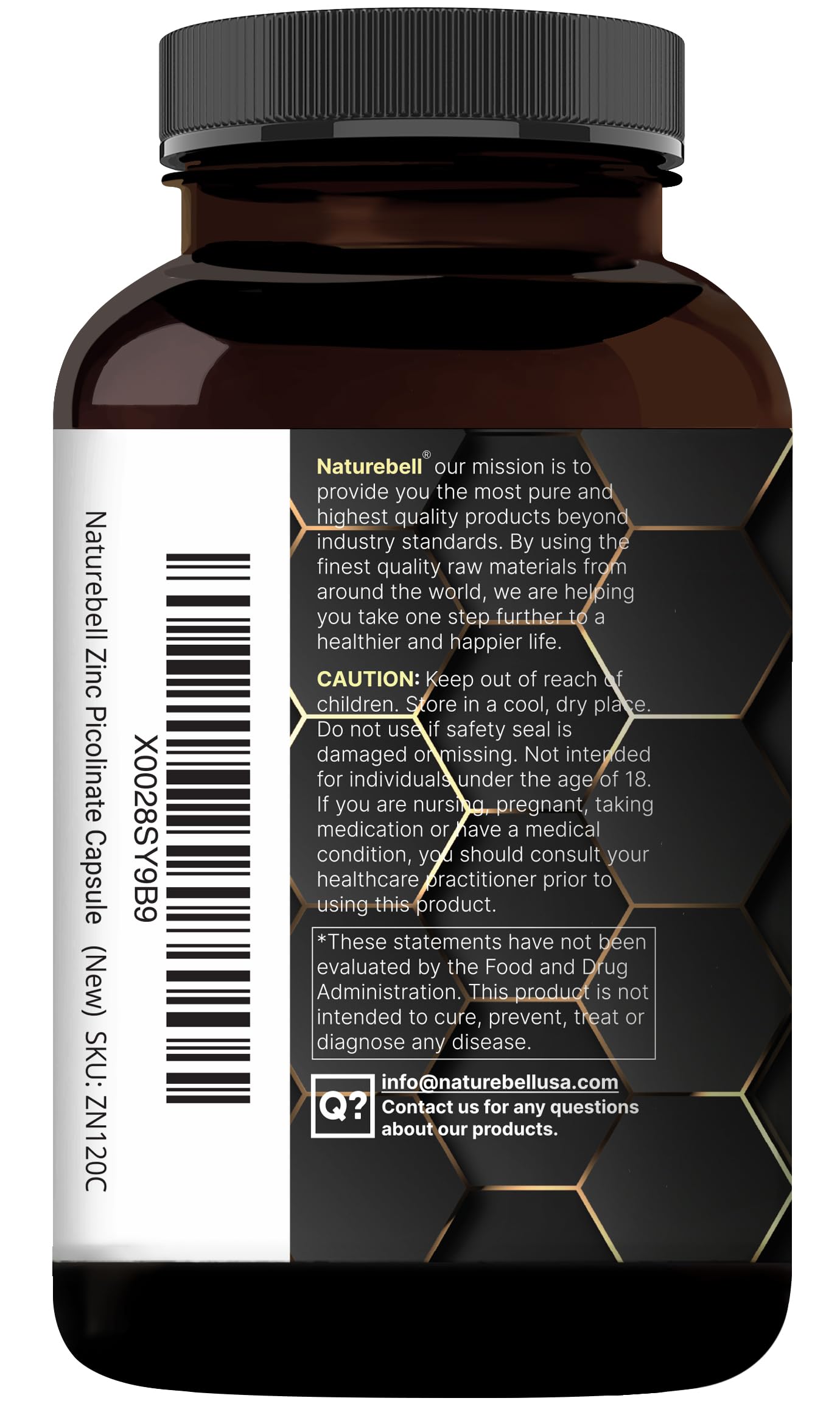 NatureBell zinc picolinate 100 mg, 240 capsules faciles à intégrer.