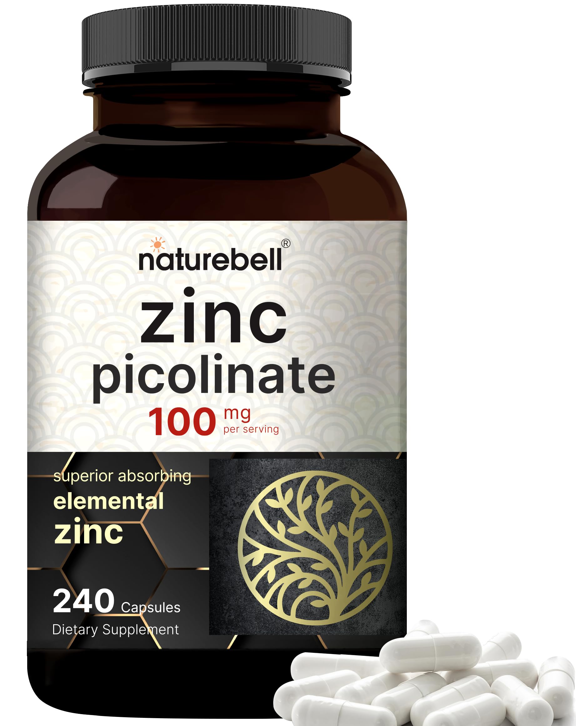 NatureBell zinc picolinate 100 mg capsules, soutien immunitaire potentiel au quotidien.