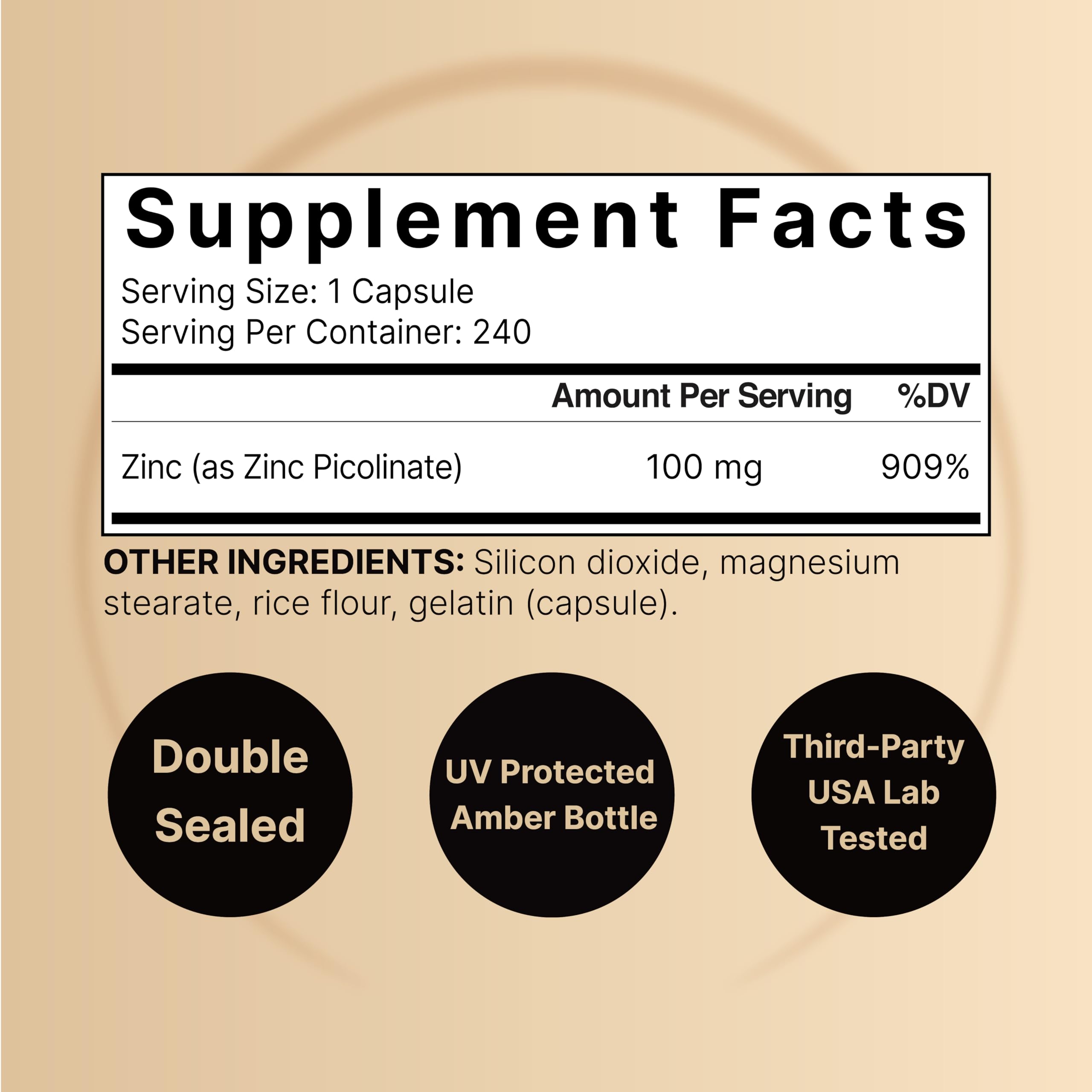 NatureBell zinc picolinate 100 mg, flacon clair facilitant l'usage quotidien.