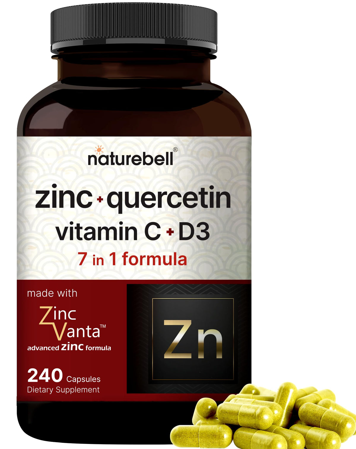 NatureBell Zinc Quercétine – bouteille, soutien immunitaire potentiel au quotidien.