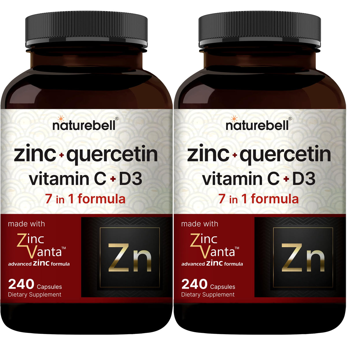 NatureBell Zinc Quercétine – Bouteille visible, soutien immunitaire potentiel au quotidien.
