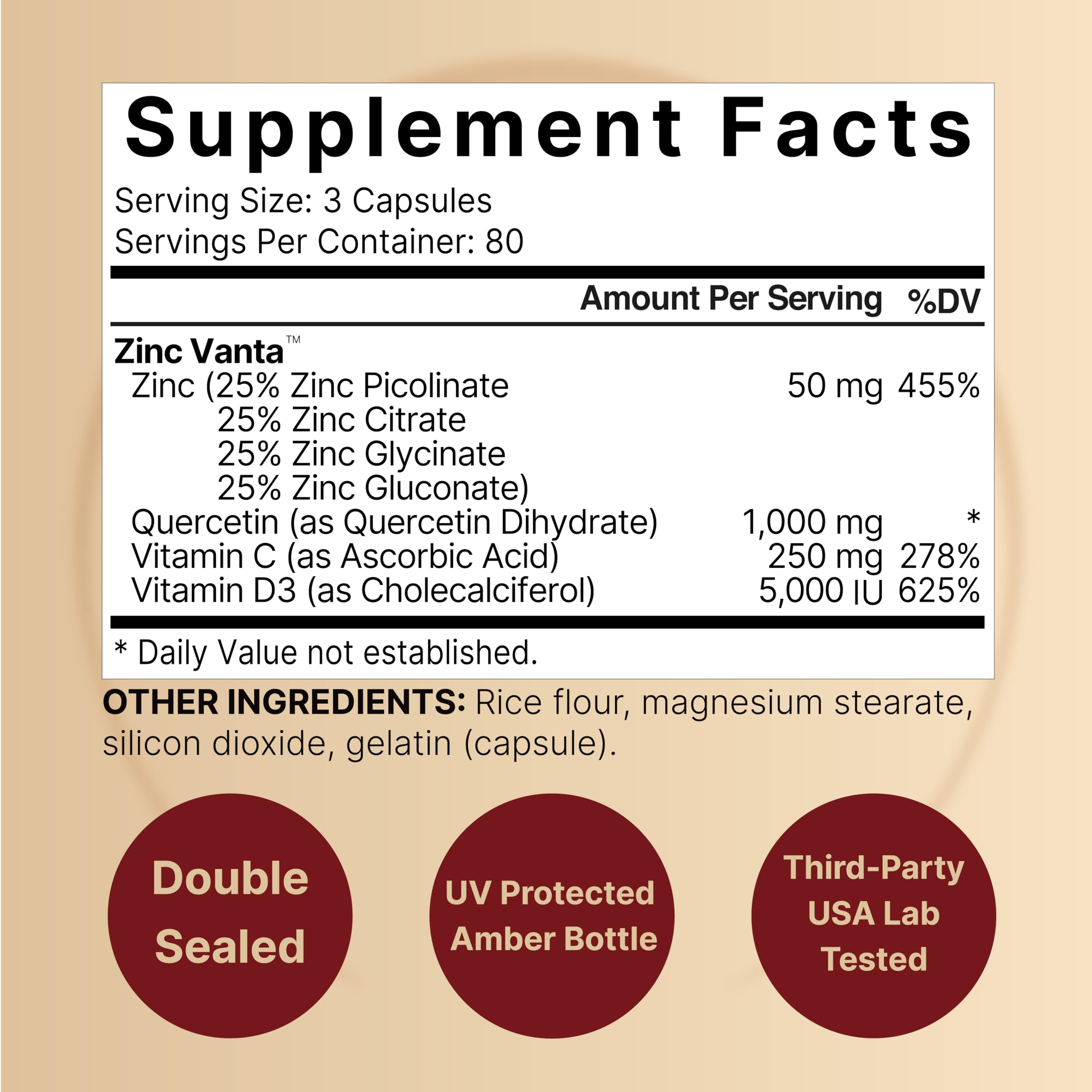 NatureBell Zinc Quercétine – Capsules prêtes à prendre, dosage quotidien pratique.