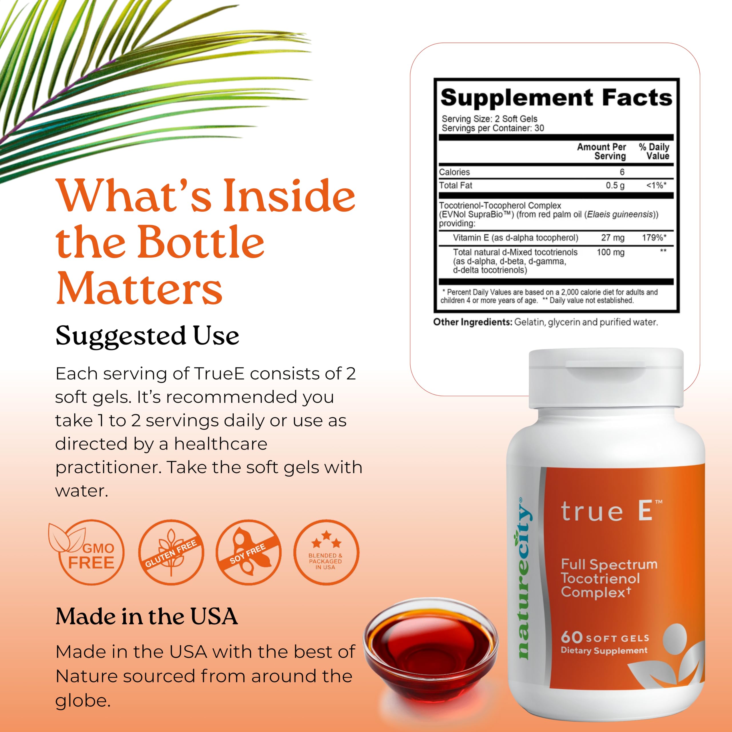NatureCity tocotriénols ingredients naturels – formule issue d'huile de palme durable et sans OGM.