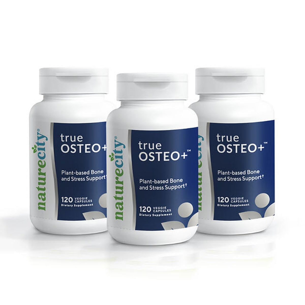 NatureCity True-Osteo+ montre la bouteille et son étiquette, pour une routine osseuse facile à intégrer.