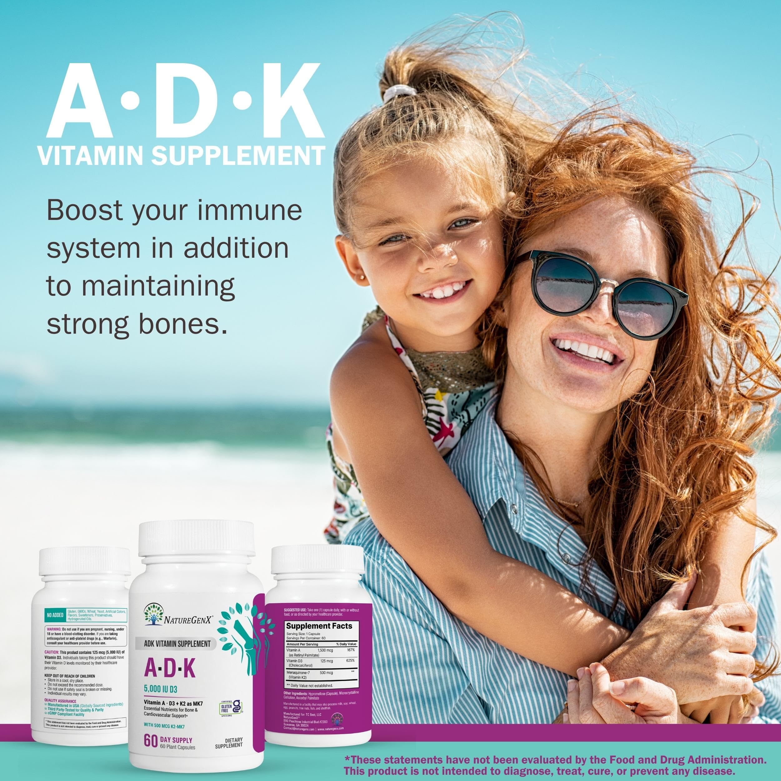 NatureGenX ADK vitamine – sante-os: formulation A, D3 et K2 pour le soutien des os.