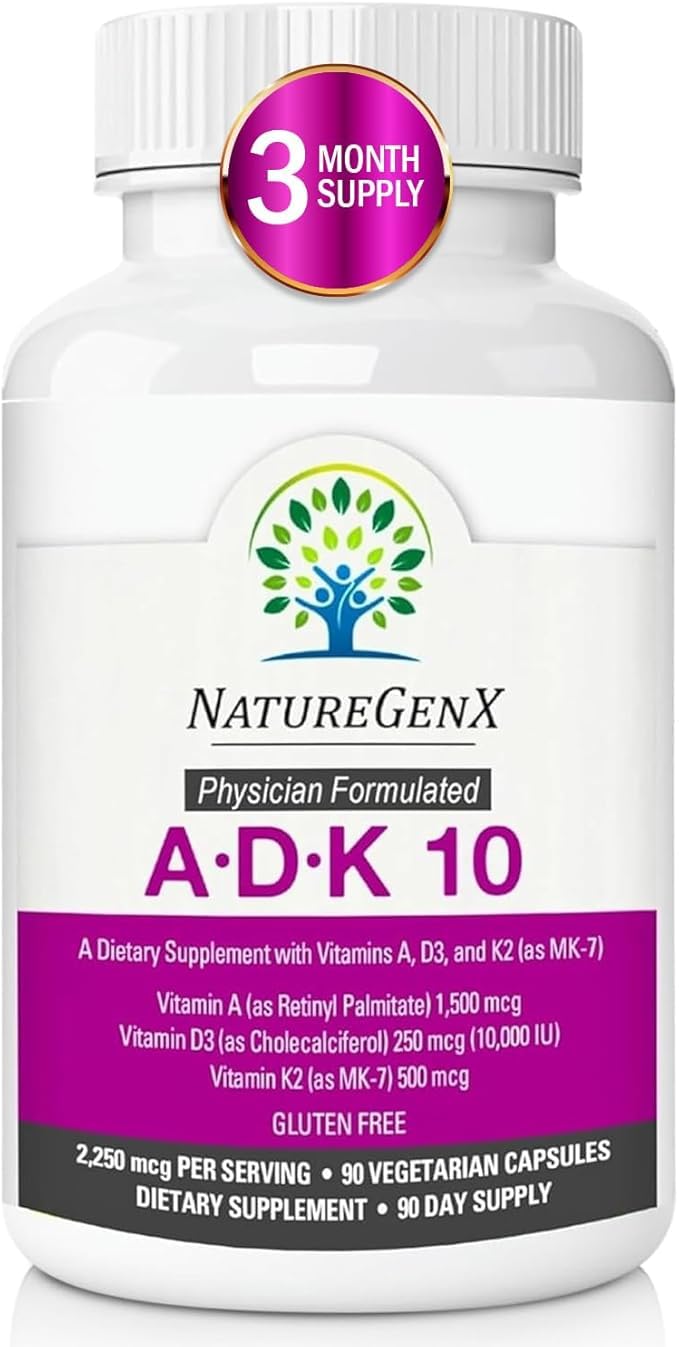 NatureGenX ADK10 : bouteille avec petites capsules pour une ingestion facile.