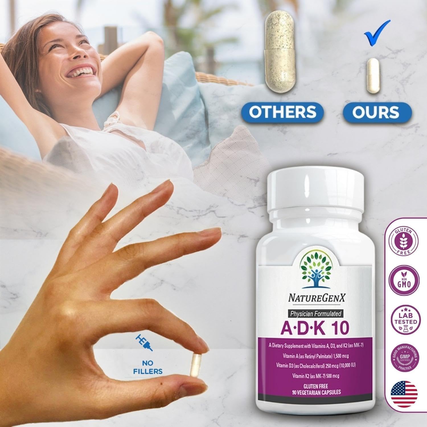 NatureGenX ADK10 : capsules végétales sans gélatine et sans OGM.
