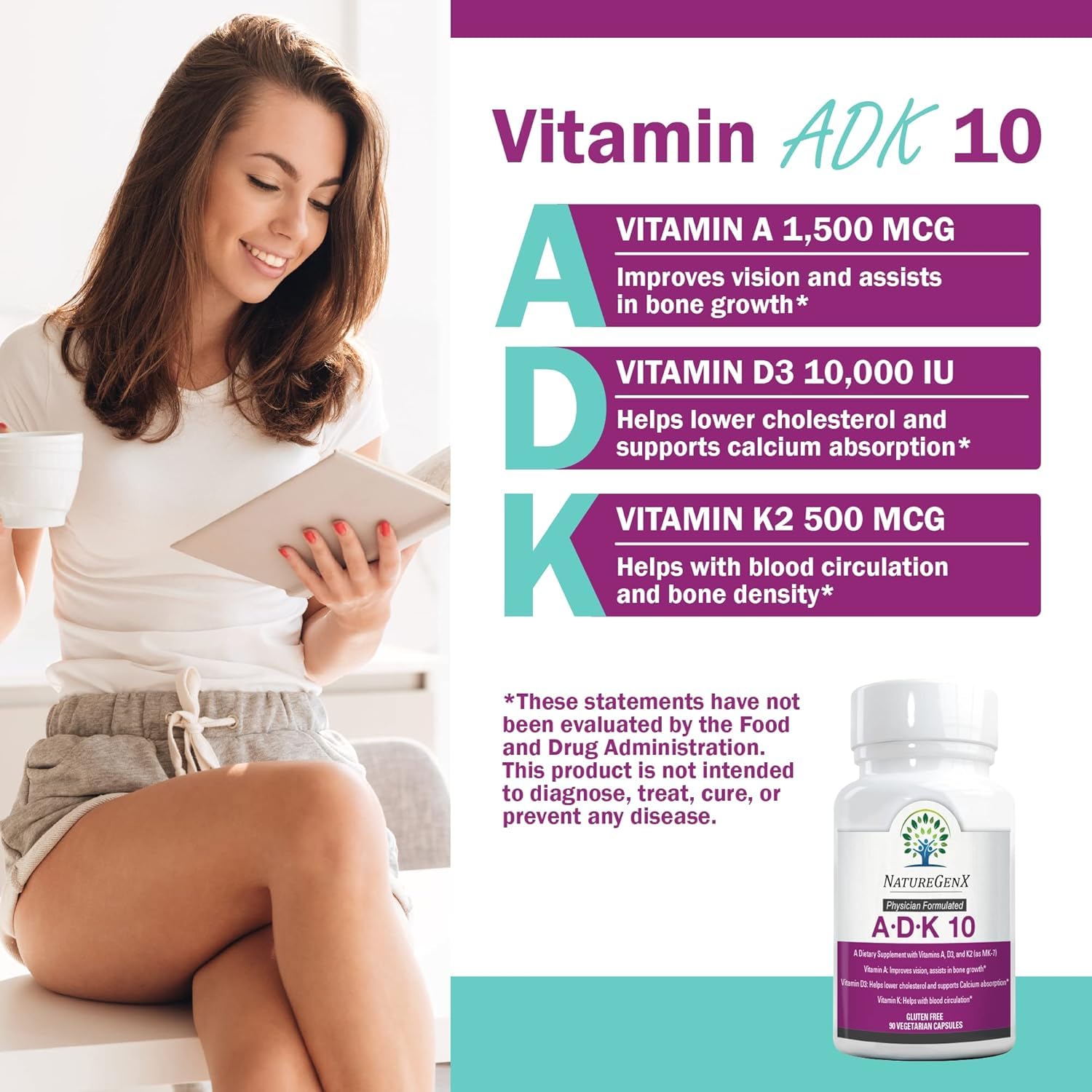 NatureGenX ADK10 : étiquette claire sur le flacon et les doses.