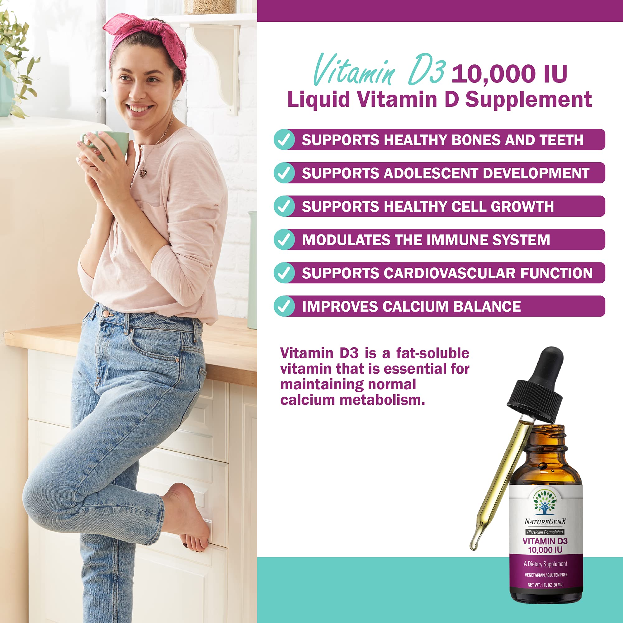 NatureGenX Vitamine D Drops : gouttes en action pour dose quotidienne pratique.