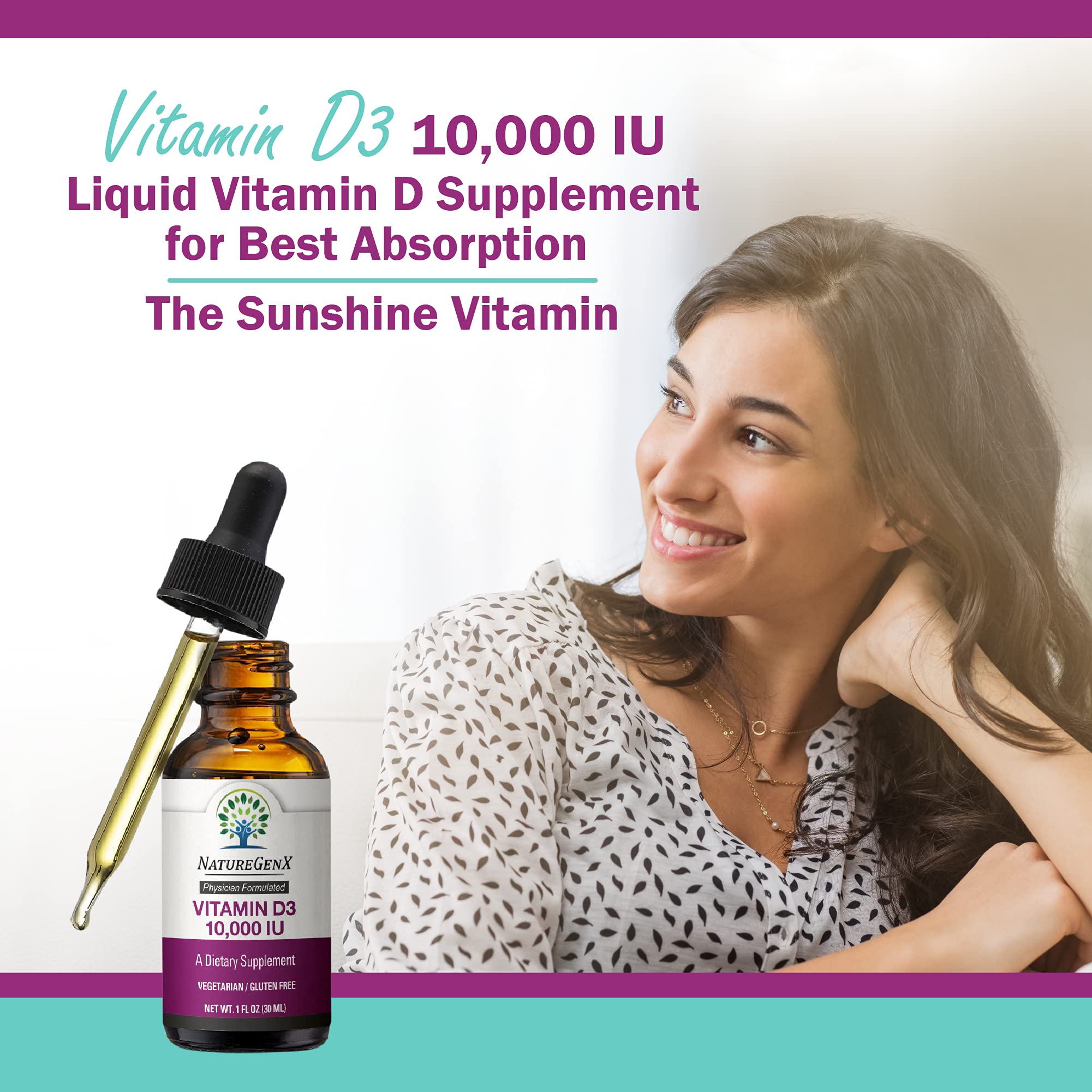 NatureGenX Vitamine D Drops : sans OGM et sans gluten.