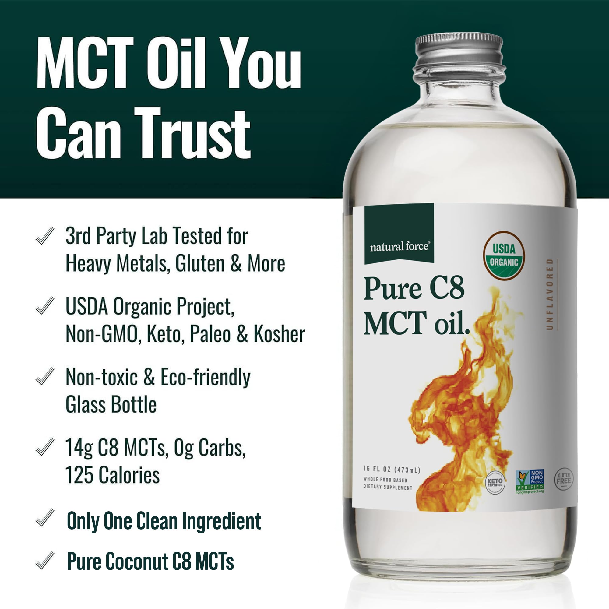 Certifications bio et non-OGM de Naturel Force MCT C8.