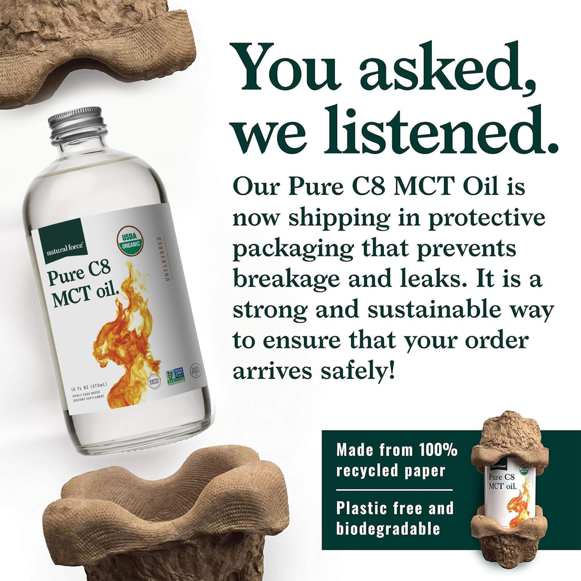 Versement facile de Naturel Force MCT C8 pour café et smoothies.
