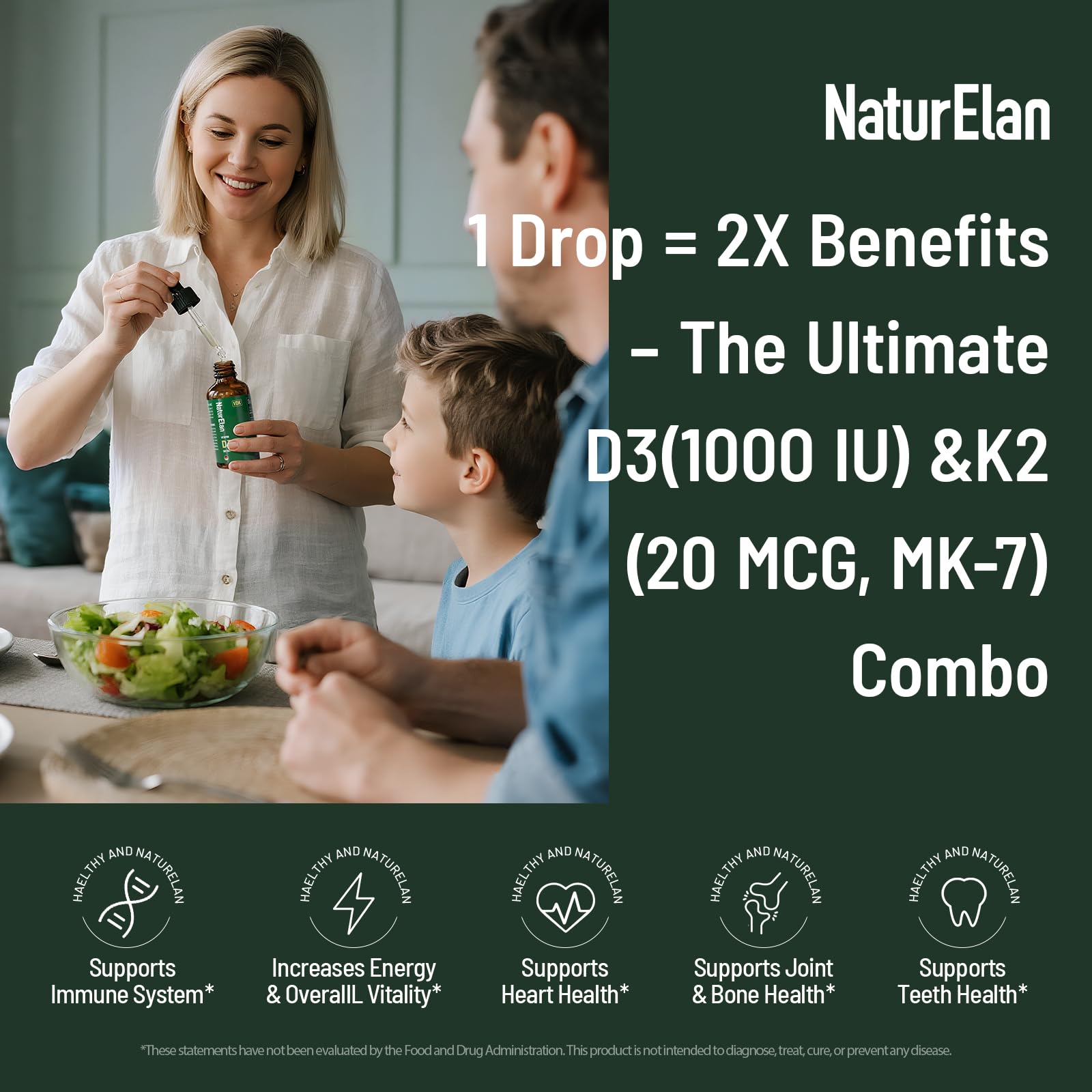 NaturElan D3 K2, pipette-doseur, absorption optimisée grâce à l'huile MCT.