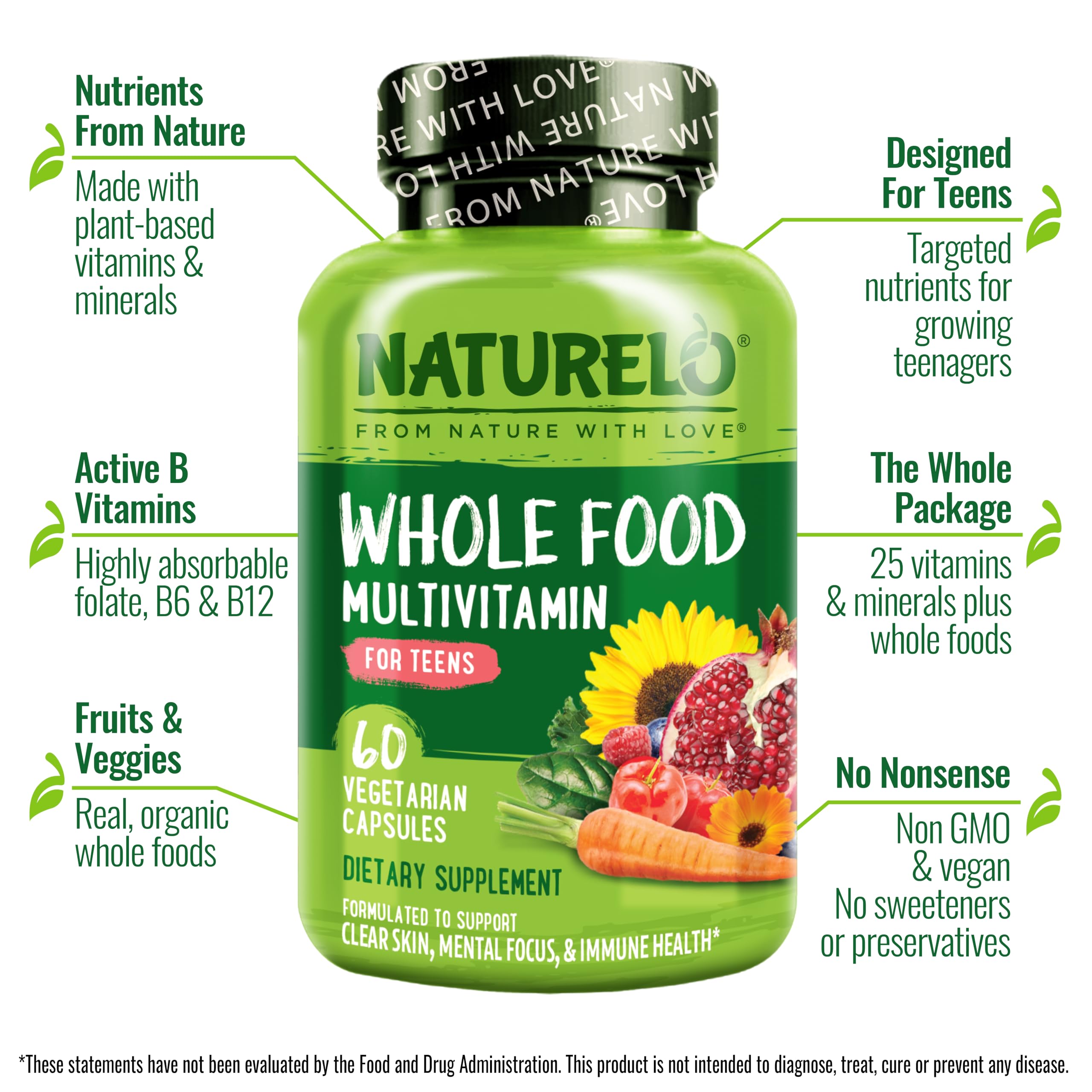 NATURELO Ado Multivitamines flacon de 60 gélules prêt à l’emploi.