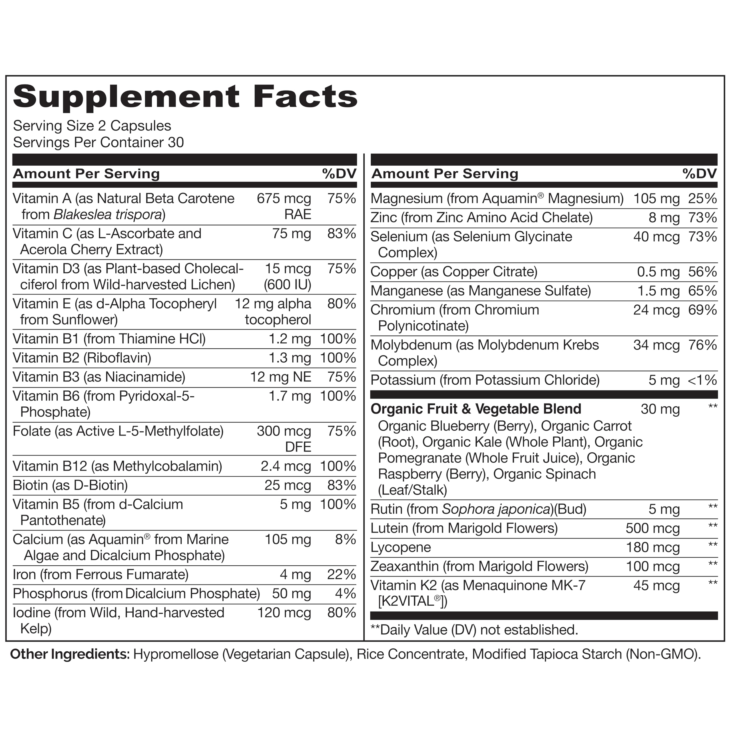 NATURELO Ado Multivitamines ingrédients végétaux pour nutrition complète.
