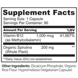 Spiruline biologique intégrée dans la formule B12 pour nourrir l'organisme.