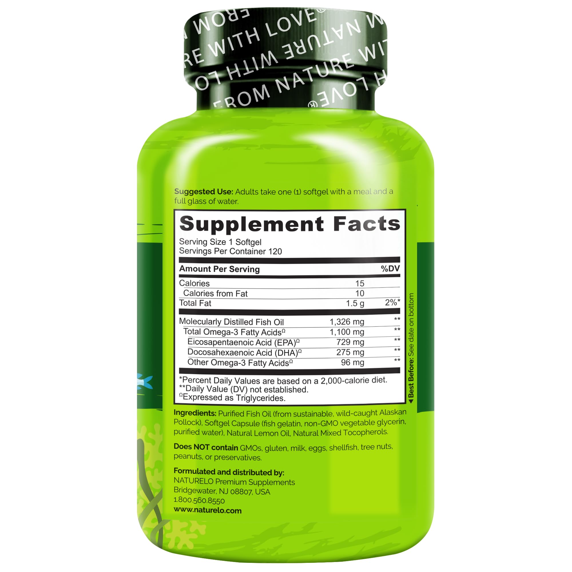Naturelo Burpless Omega-3 provenance pollock alaskan: poisson durable et purifié.