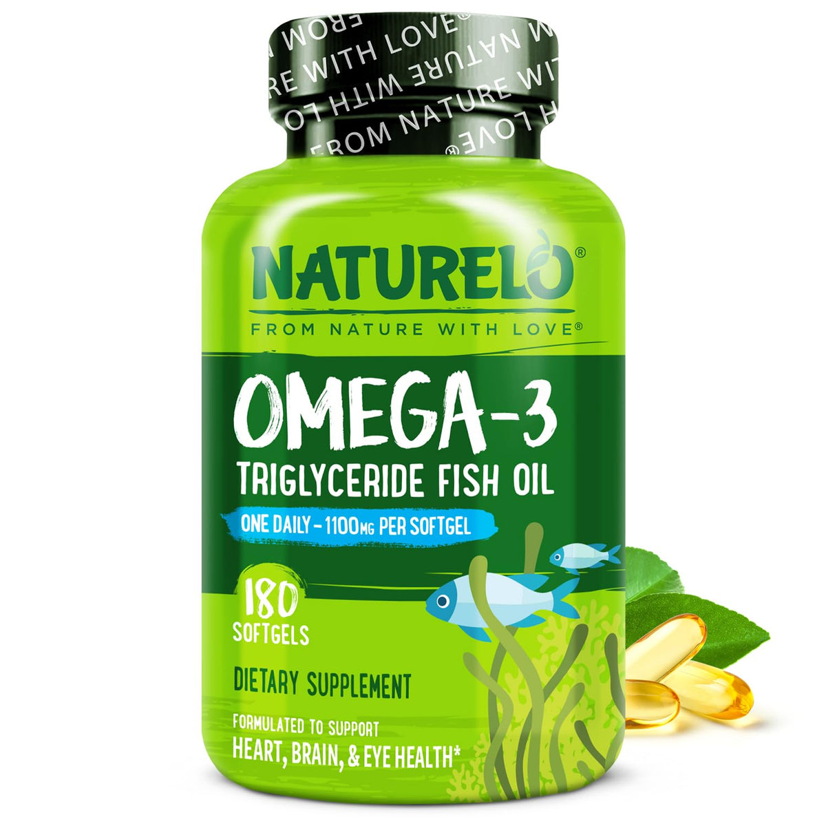 NATURELO Burpless Omega3 – bouteille sans arrière-goût avec goût citron.