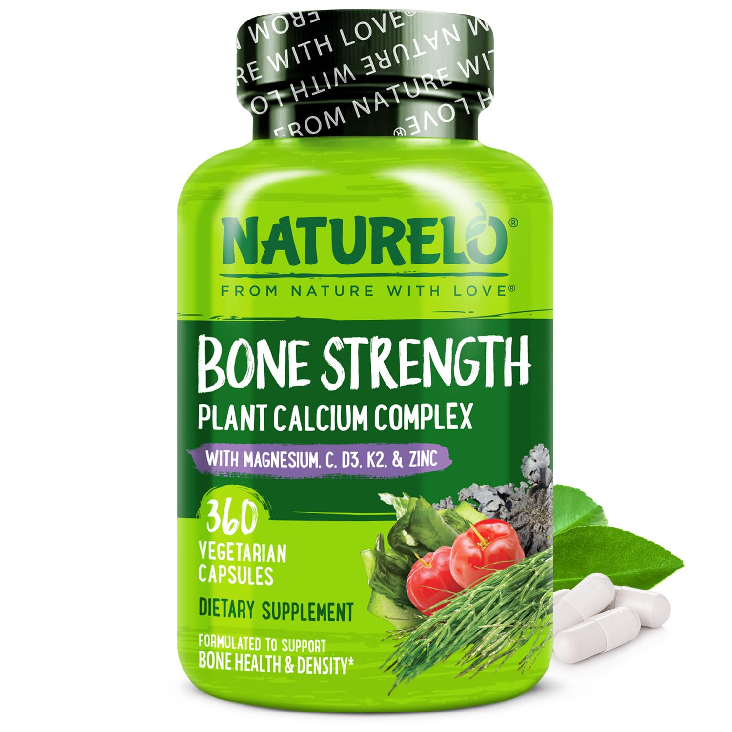 NATURELO-calcium-d3-k2-zinc sur-bouteille, soutien potentiel des os.