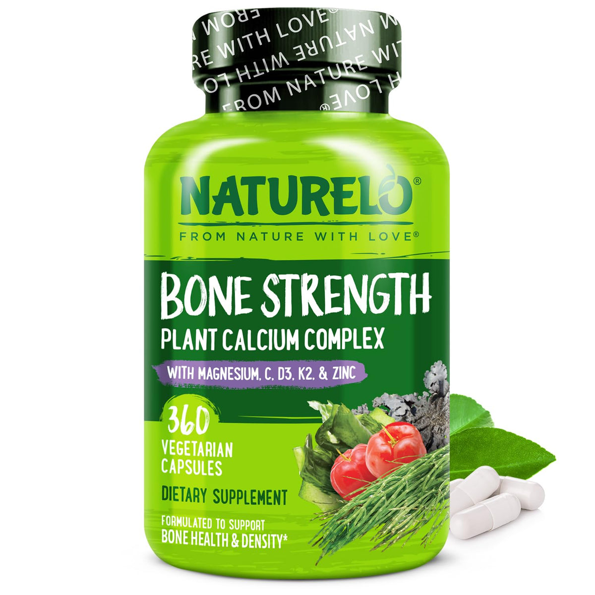 NATURELO-calcium-d3-k2-zinc sur-bouteille, soutien potentiel des os.