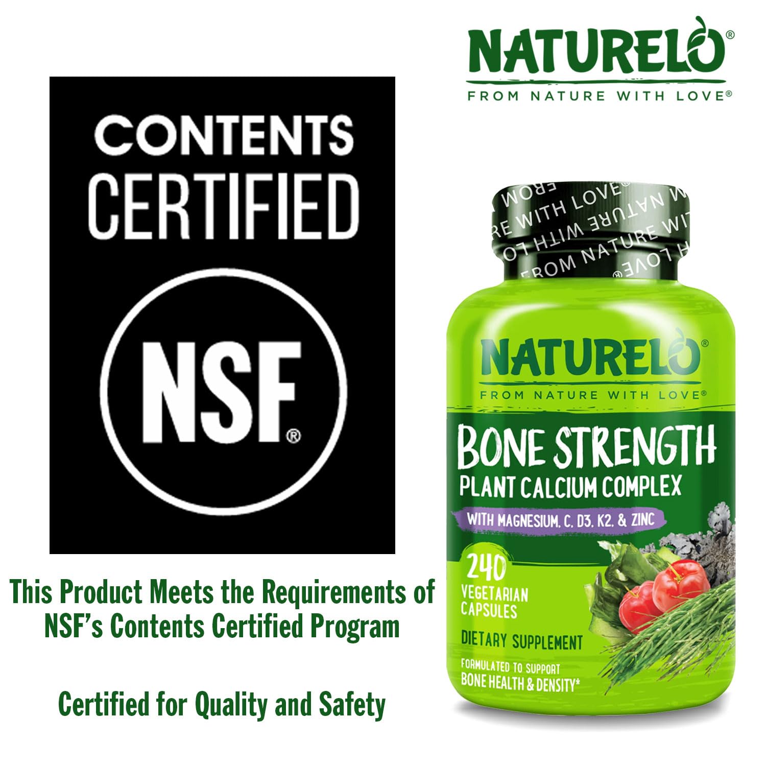 Naturelo calcium: flacon avec bouchon sécurité pour le stockage sûr.