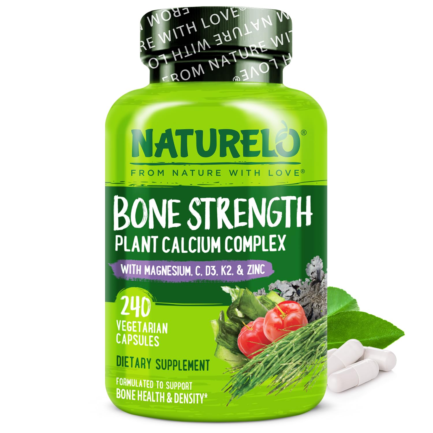 Naturelo calcium: flacon avec gélules végétales faciles à prendre au quotidien.