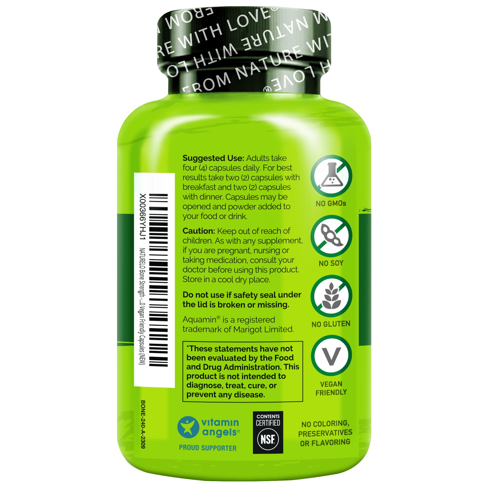 Naturelo calcium: emballage durable, sans OGM et vegan.