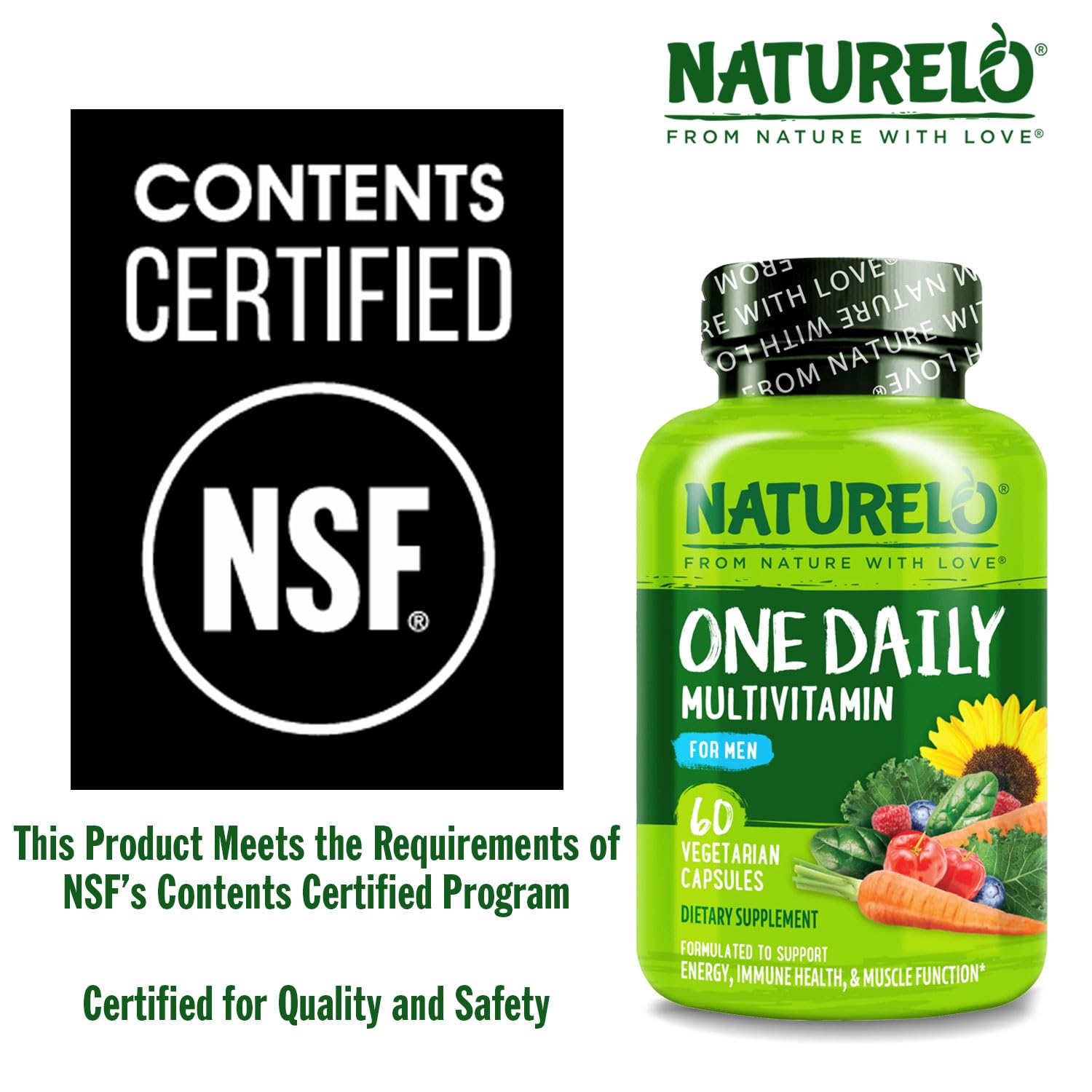 Formule sans soja et sans gluten avec vitamine E et D3 de sources végétales.