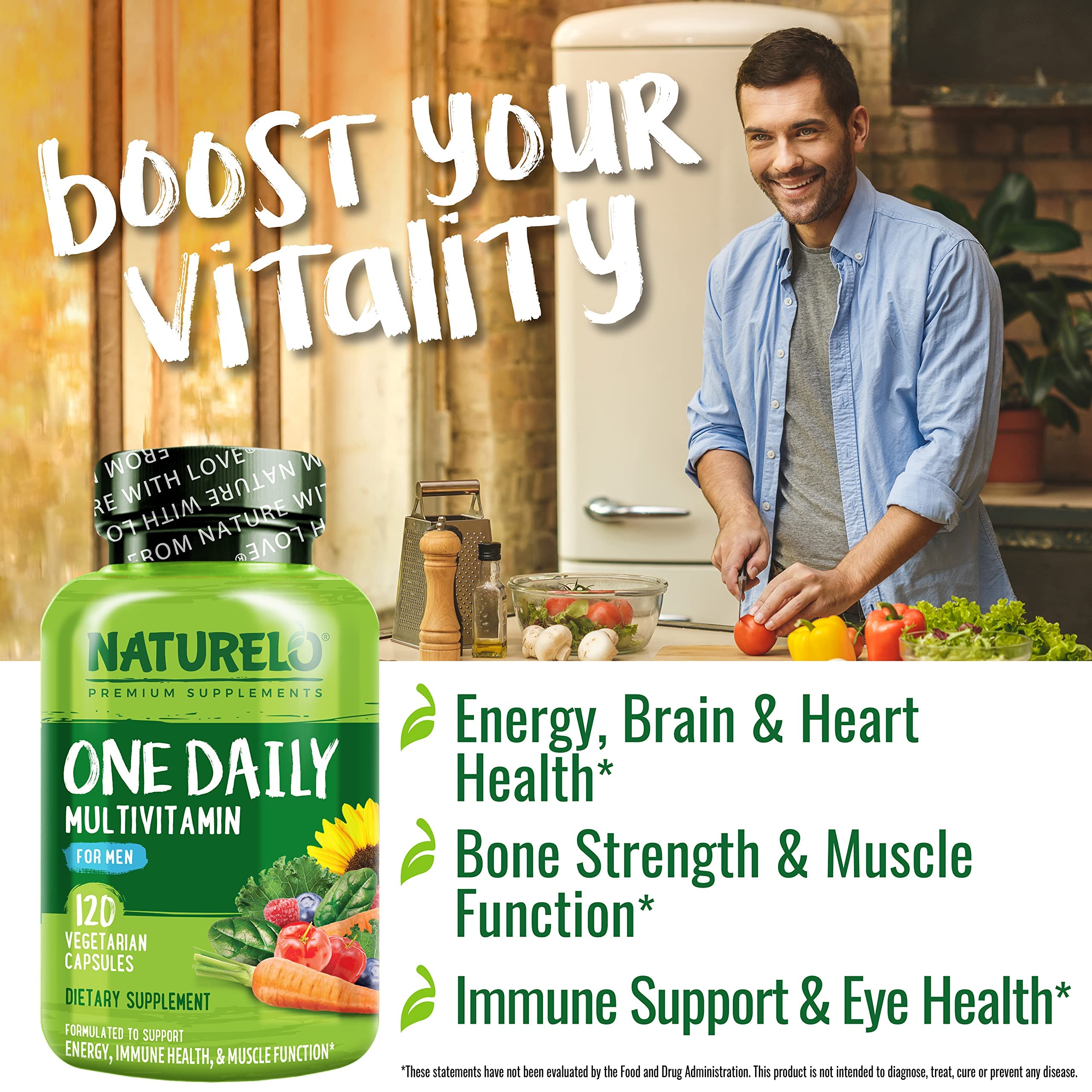 NATURELO Hommes, composition organique avec fruits et légumes, nutriments naturels.