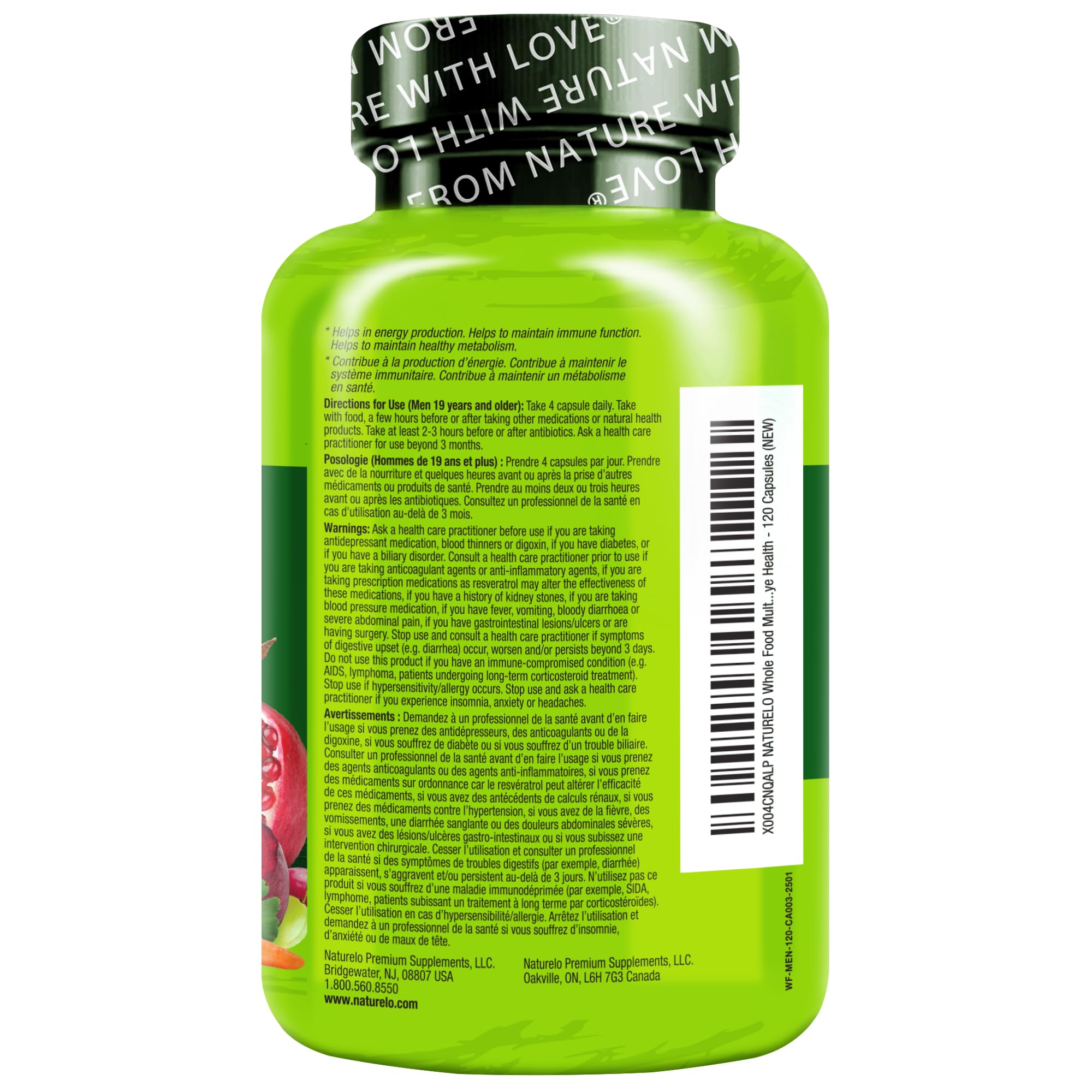Naturelo Hommes Multivitamines: calcium issu d'algues marines pour des os solides.