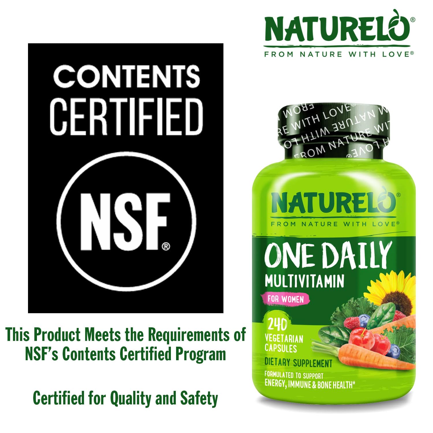 NATURELO Multivitamine Quotidienne, icône vegan et sans GMO, choix biodisponibles