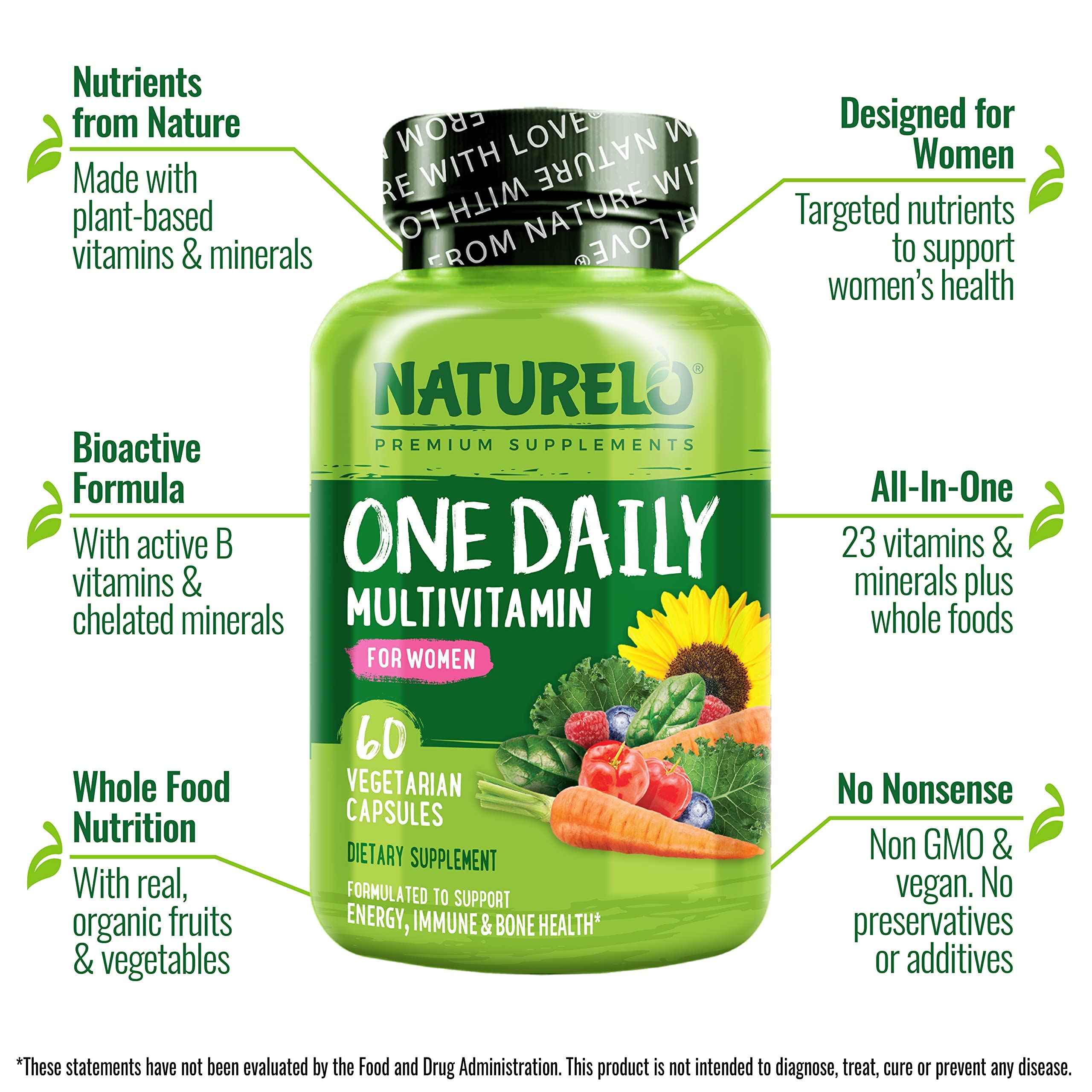 Naturelo One Daily Women Multivitamin – capsules près de l'étiquette, soutien quotidien
